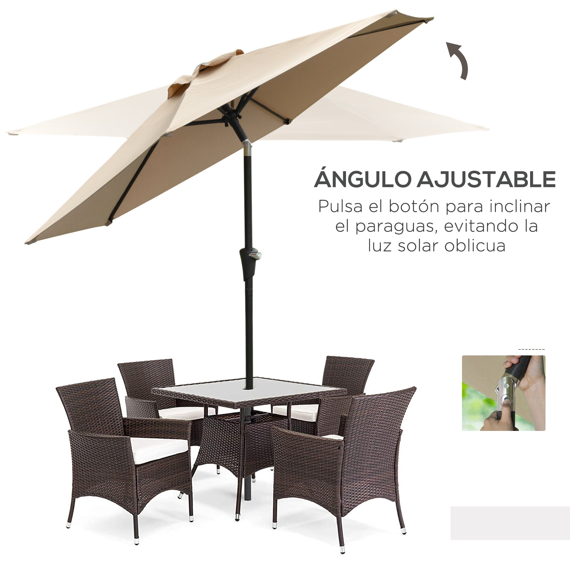 Patio Terrace Umbrella Ø230 cm Garden Umbrella with Adjustable Angle and Crank Waterproof Sunshade for Patio Terrace in Khaki