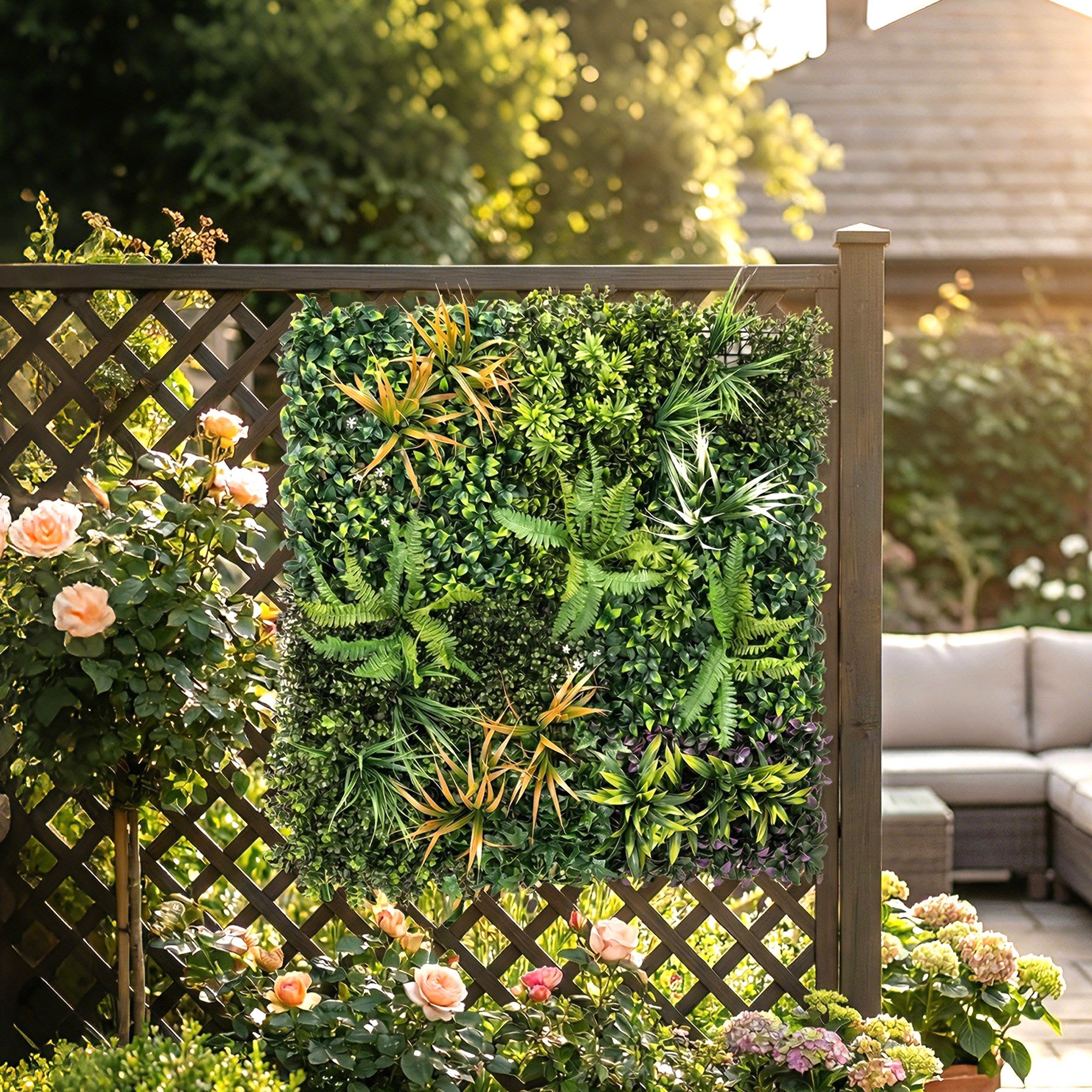 Artificial Ivy Hedge Roll, 1 x 1 m (39.4 x 39.4 in) Privacy Fence Panel — Easy-Mount Green Foliage for Balcony, Patio & Outdoor Decor