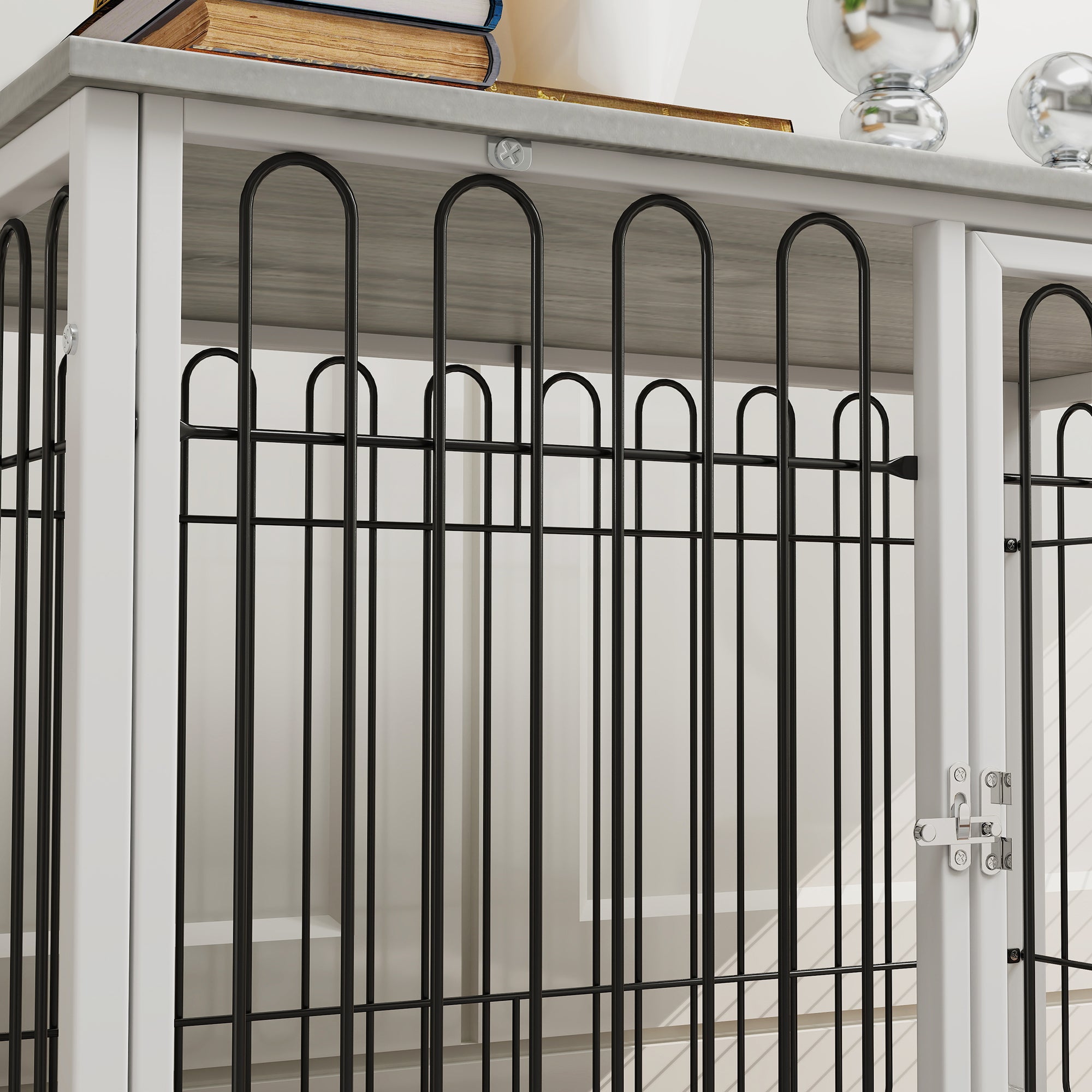 Dog Cage, Dog Crate with Cushion, Adjustable Feet, Side Table, Solid Steel Wire, for Medium Dogs up to 20 kg, 90 x 58 x 62.5 cm, Gray