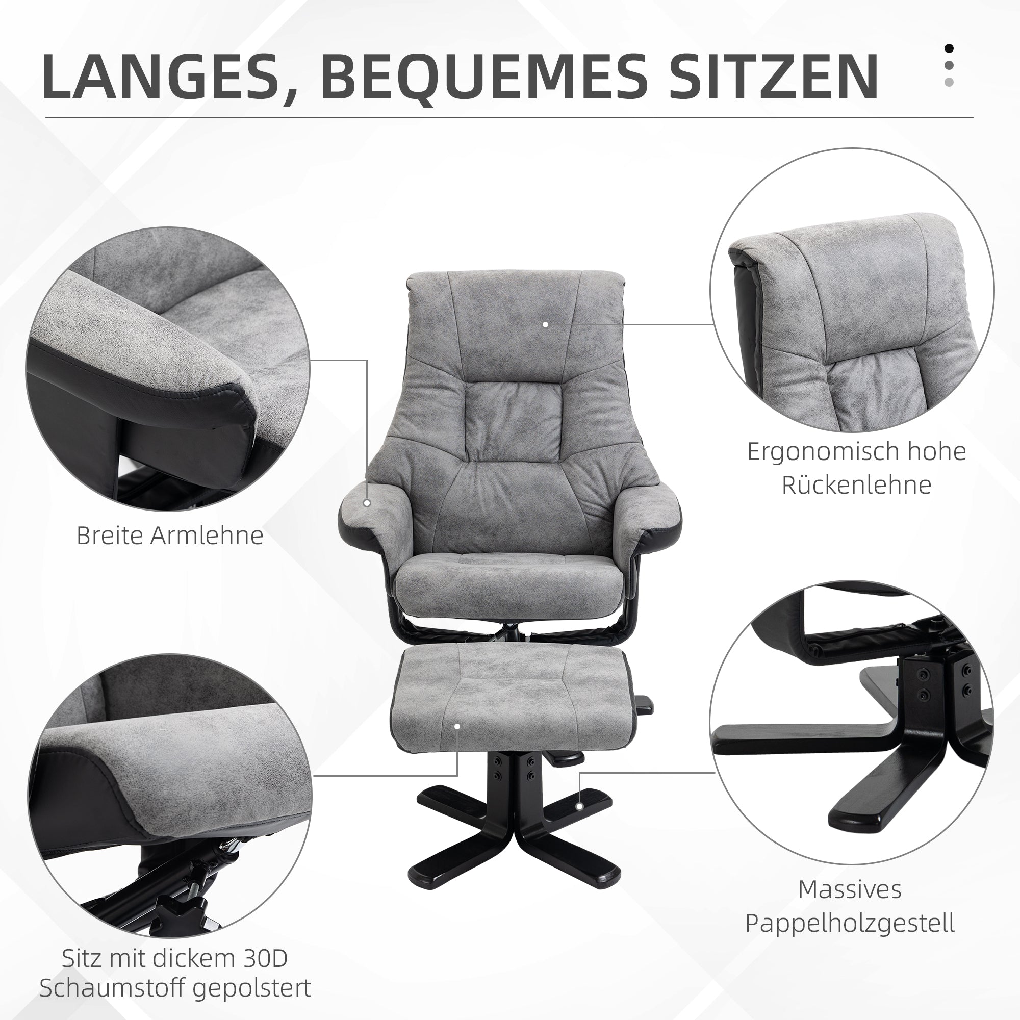 Recliner Chair with Footstool, Swivel TV Armchair with Reclining Function, Upholstered Chair for Living Room, Bedroom, Microfiber Gray, 78 x 82.5 x 109 cm