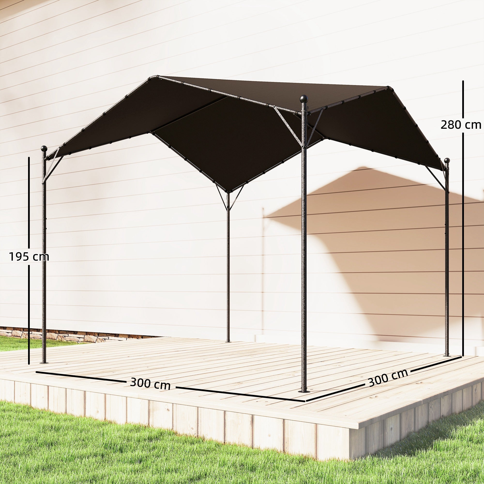 3 x 3 m (10 x 10 ft) Garden Pergola — Sloped Canopy, UPF30+ Polyester Top, Galvanized Metal Frame, Outdoor Pavilion, Patio, Dark Gray