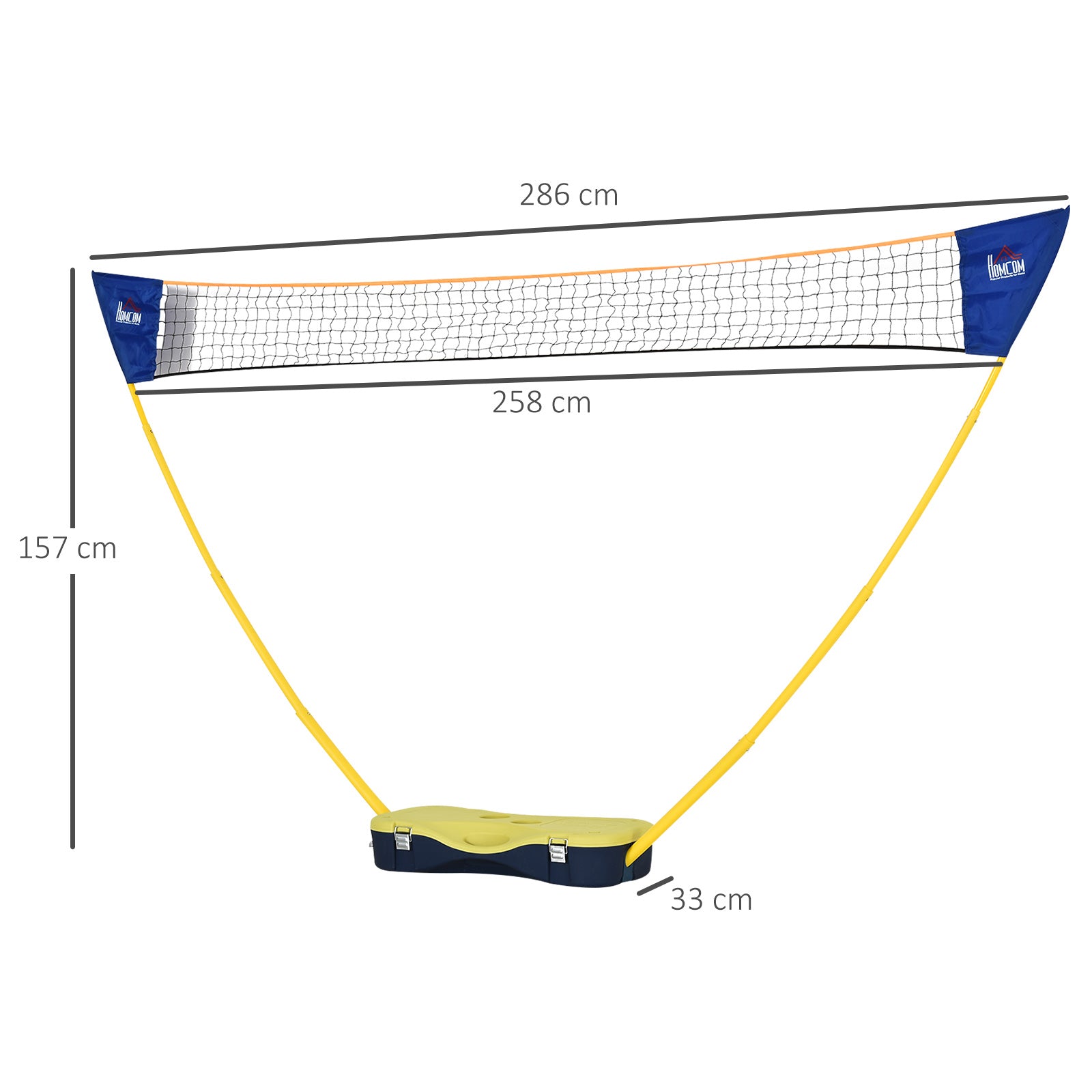Badminton Net with Stand, Badminton Net Stand, Portable Net Stand, Badminton Net with 4 Badminton Rackets, Outdoor Sports, Yellow+Blue, 286 x 33 x 157 cm