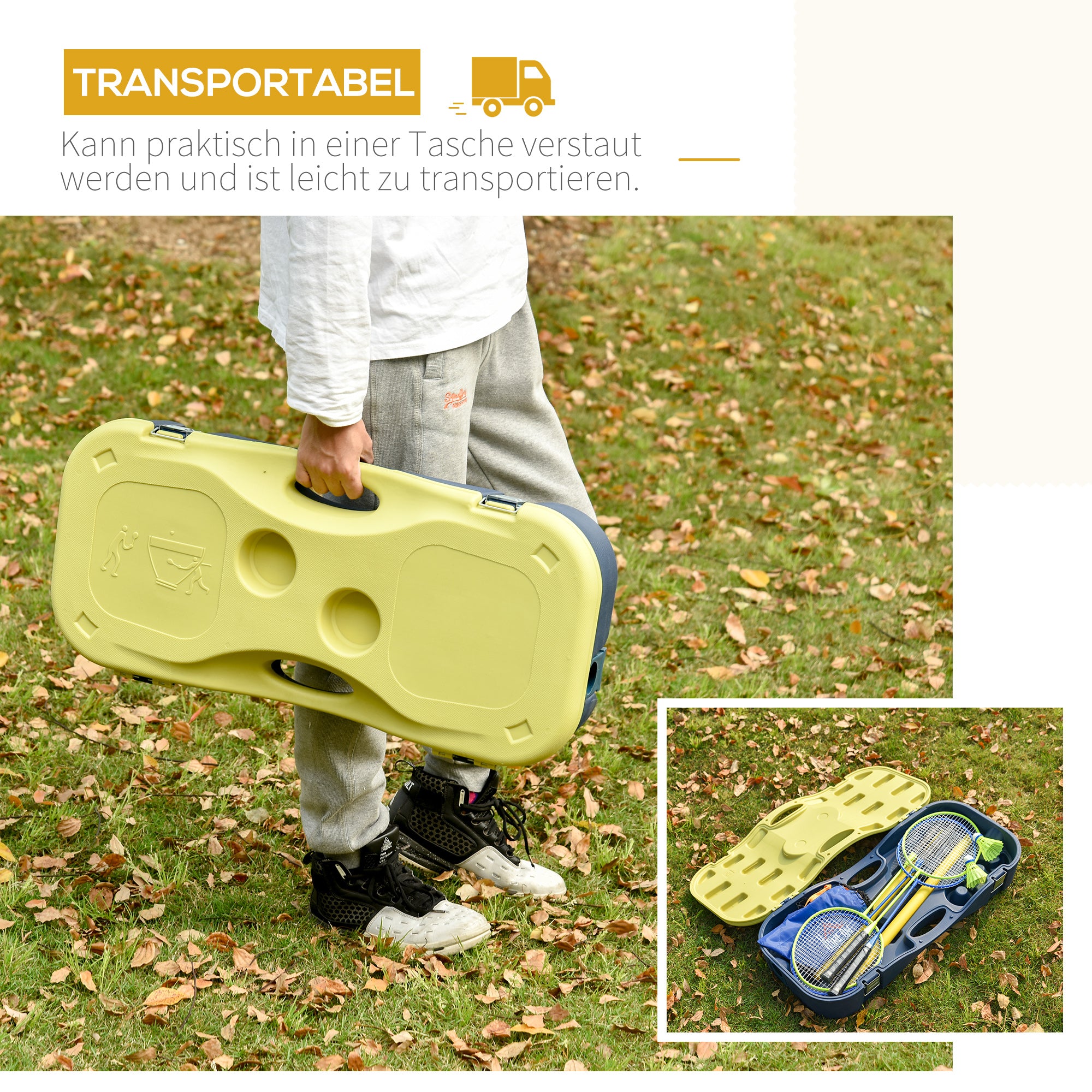 Badminton Net with Stand, Badminton Net Stand, Portable Net Stand, Badminton Net with 4 Badminton Rackets, Outdoor Sports, Yellow+Blue, 286 x 33 x 157 cm