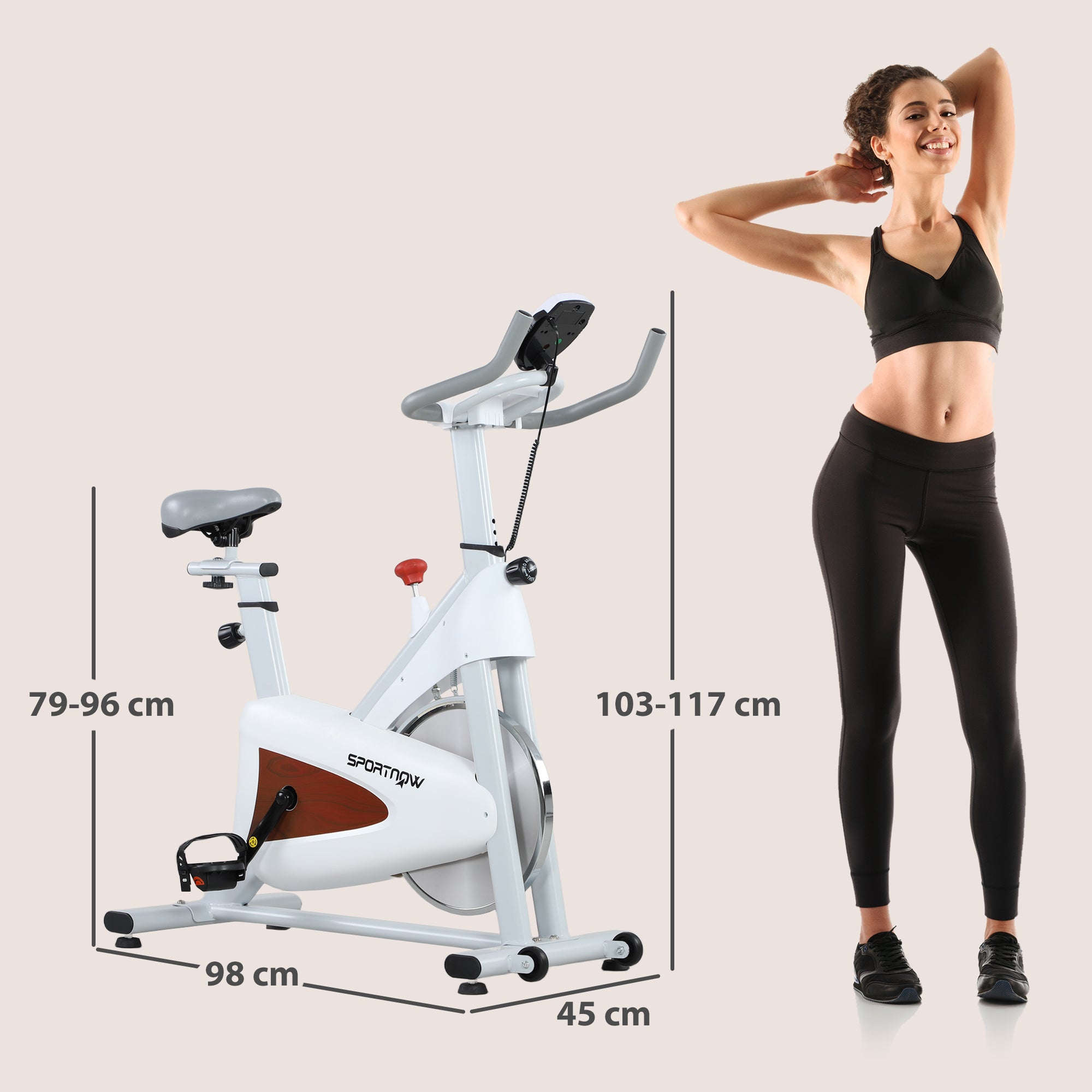 SPORTNOW Silent Stationary Exercise Bike with Adjustable Seat and Resistance, LCD Monitor, Tablet Holder, Indoor Exercise Bike for Home Cardio Workout, White