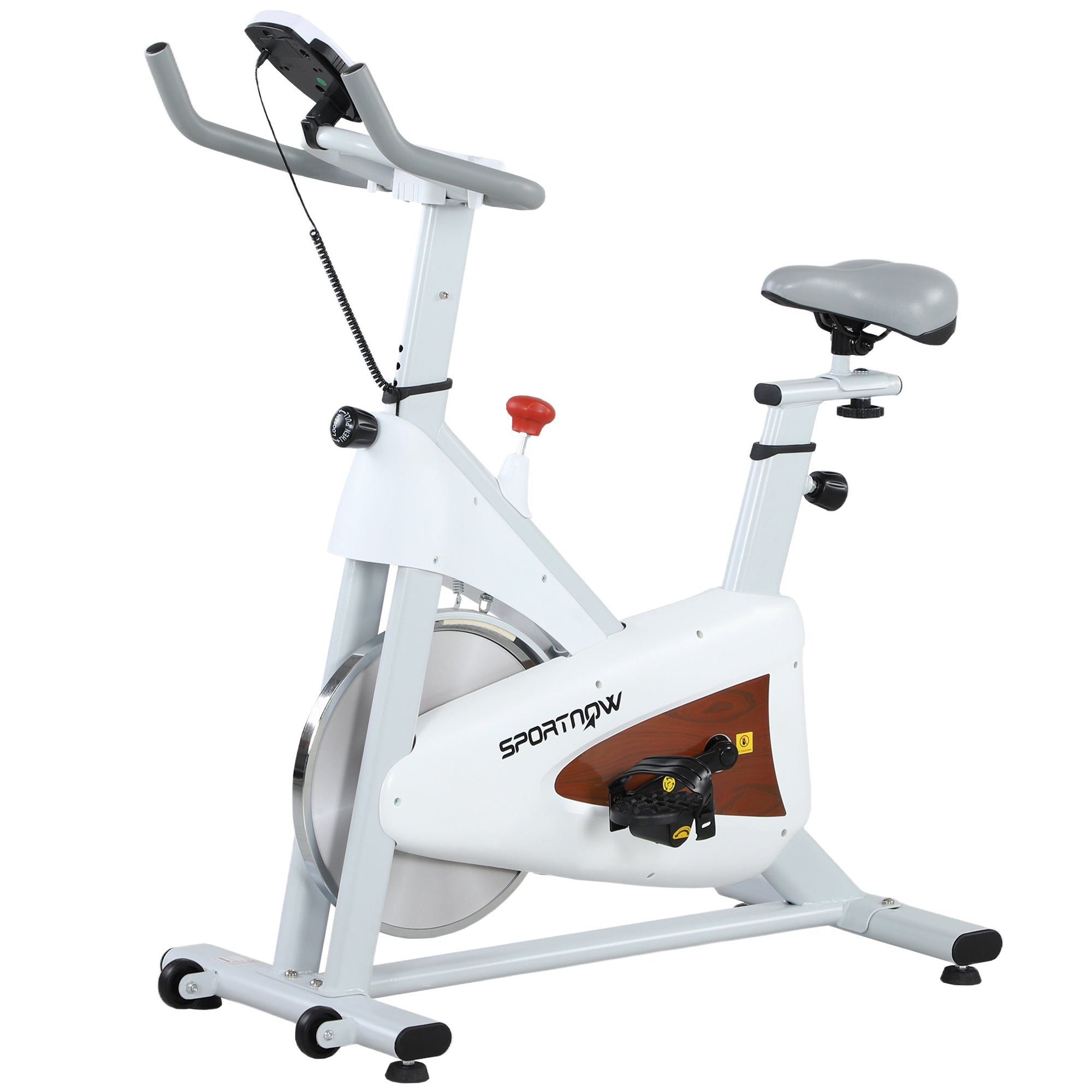 SPORTNOW Silent Stationary Exercise Bike with Adjustable Seat and Resistance, LCD Monitor, Tablet Holder, Indoor Exercise Bike for Home Cardio Workout, White