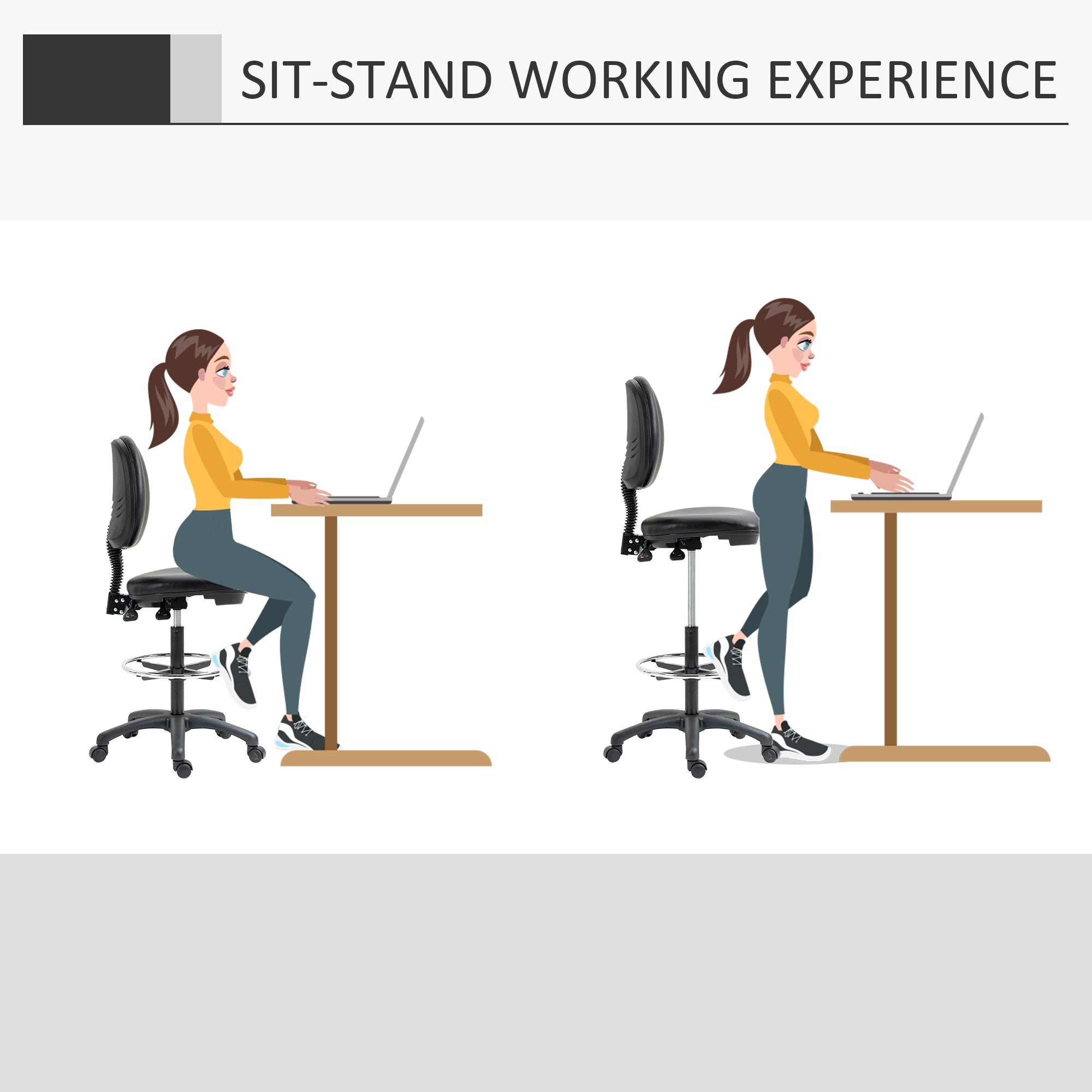 Adjustable Height Swivel Stool 69-91 cm with Reclining Backrest and Adjustable Footrest