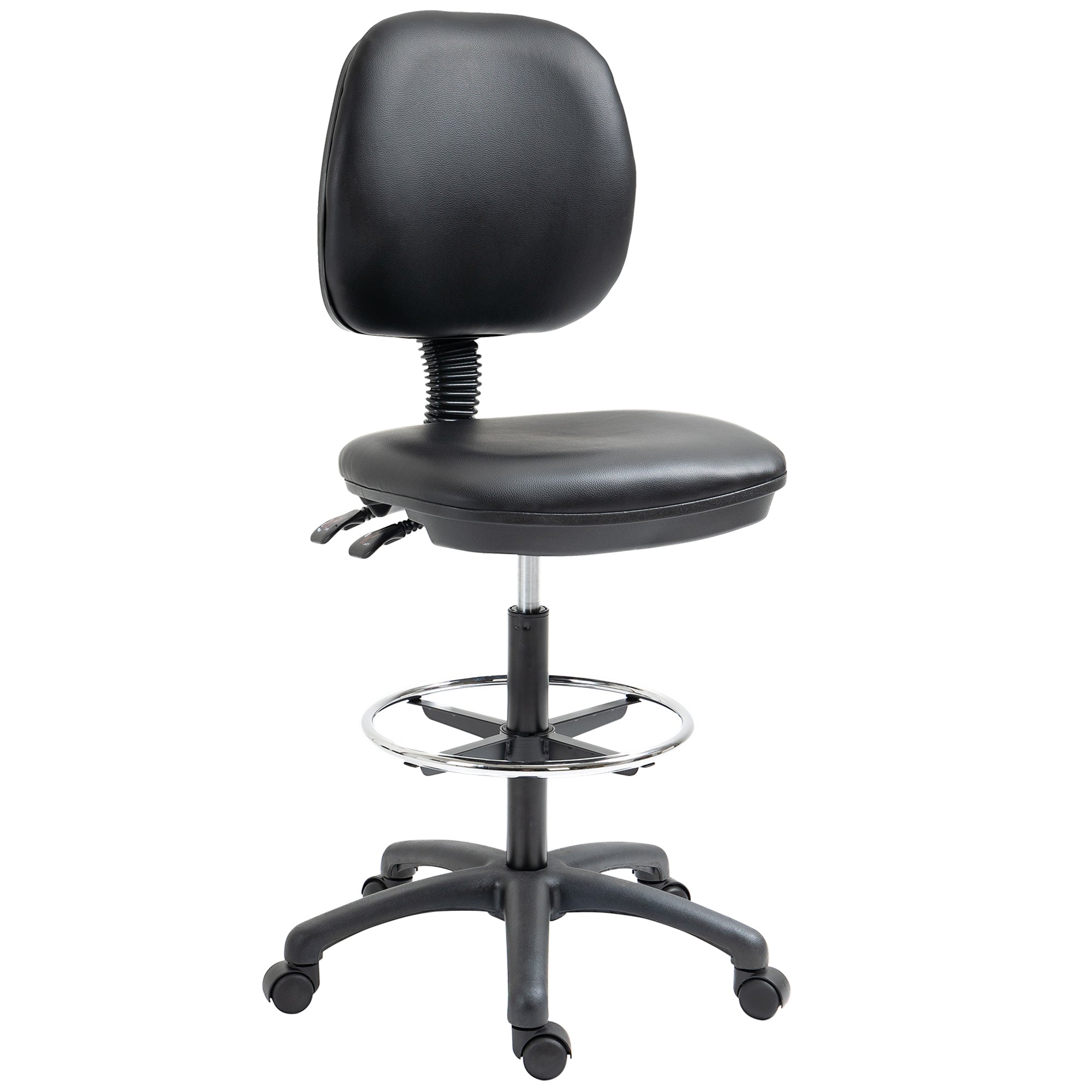 Adjustable Height Swivel Stool 69-91 cm with Reclining Backrest and Adjustable Footrest