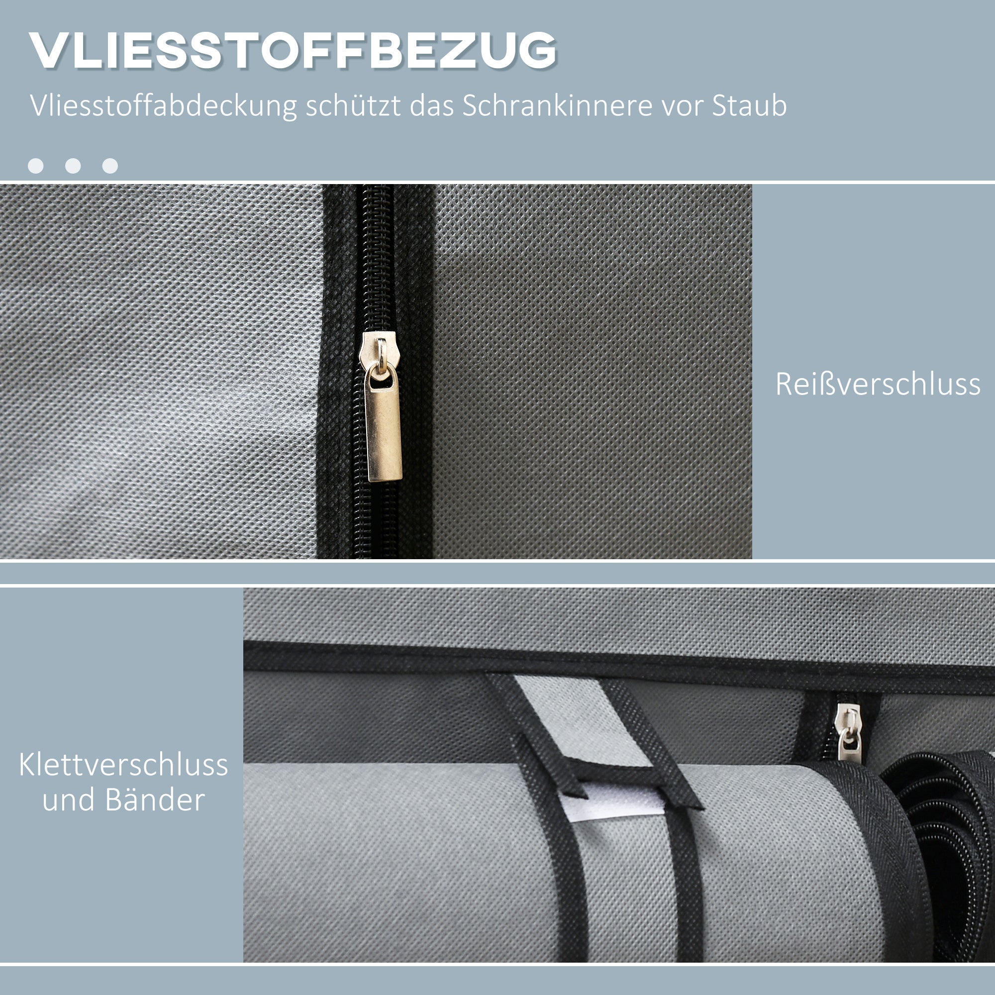 Fabric Wardrobe with 2 Clothes Rails, 4 Shelves, and Zipper, Foldable Wardrobe Fabric Closet for Bedroom, Dressing Room, 118 x 49 x 170 cm, Light Gray