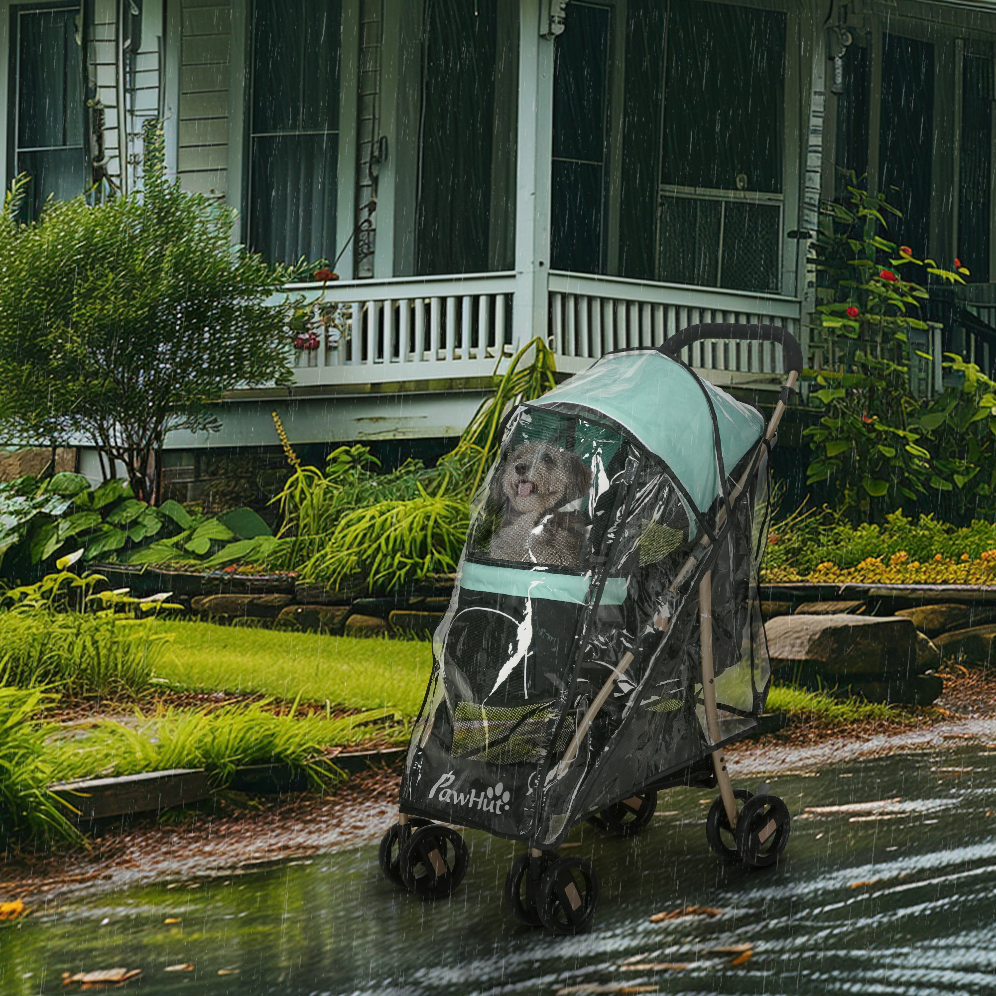 Small and Mini Dog Stroller, Foldable Pet Stroller with Rain Cover, Basket, and Integrated Leash, Green