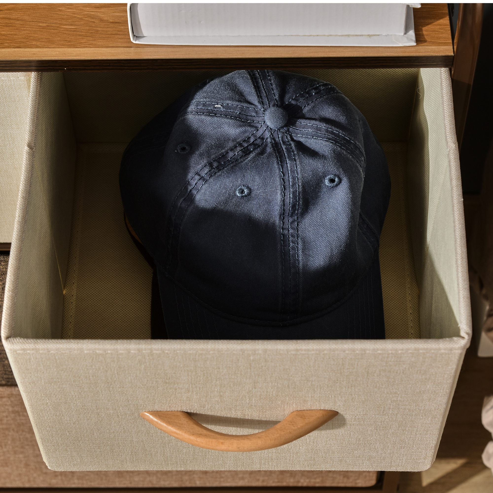 Fabric Dresser with 4 Foldable Drawers Wooden Top and Metal Frame for Living Room 58x29x78.5 cm Multicolor