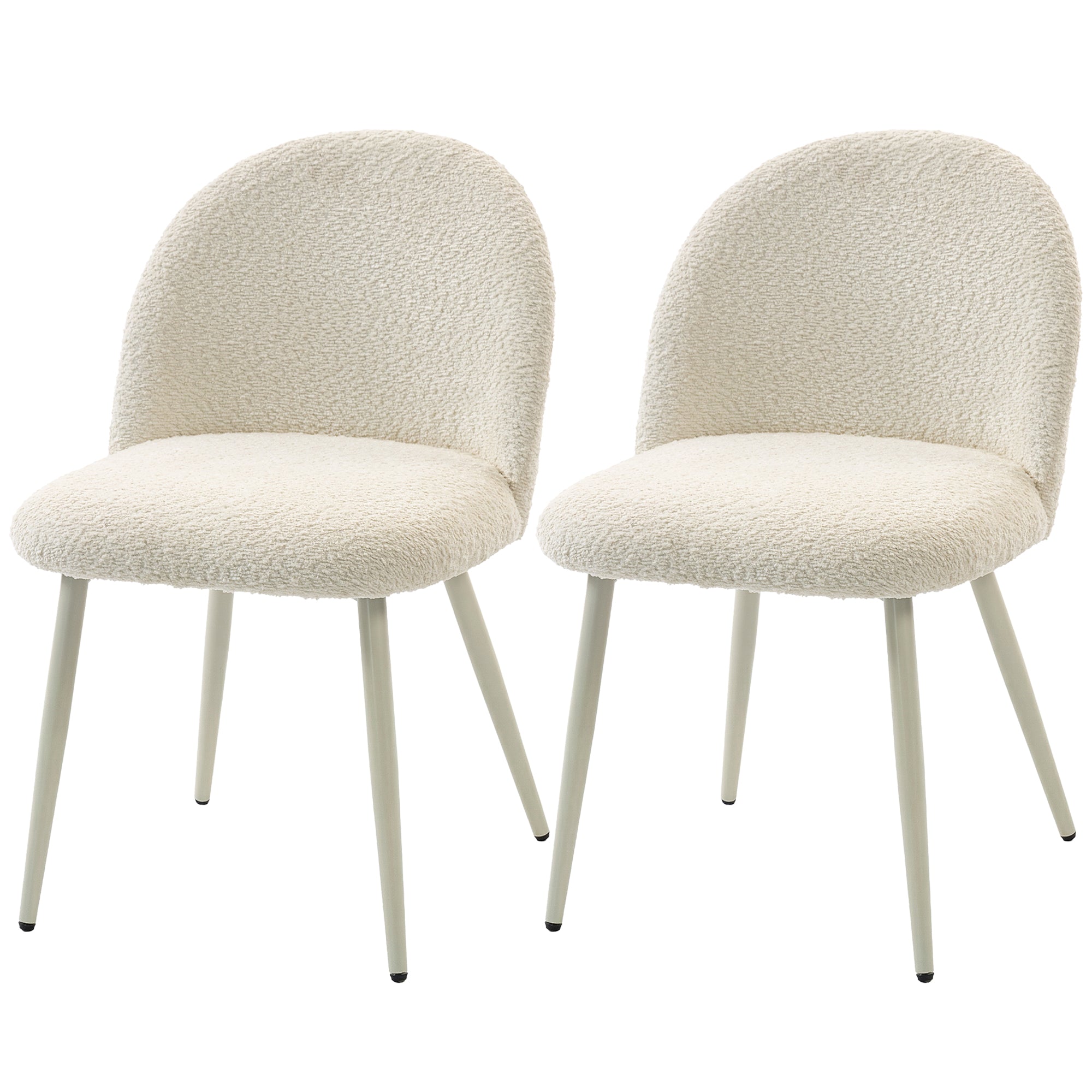 2-Pack Dining Chairs with Backrest, Cream Chenille Upholstery — Scandinavian Upholstered Side Chairs with Metal Legs