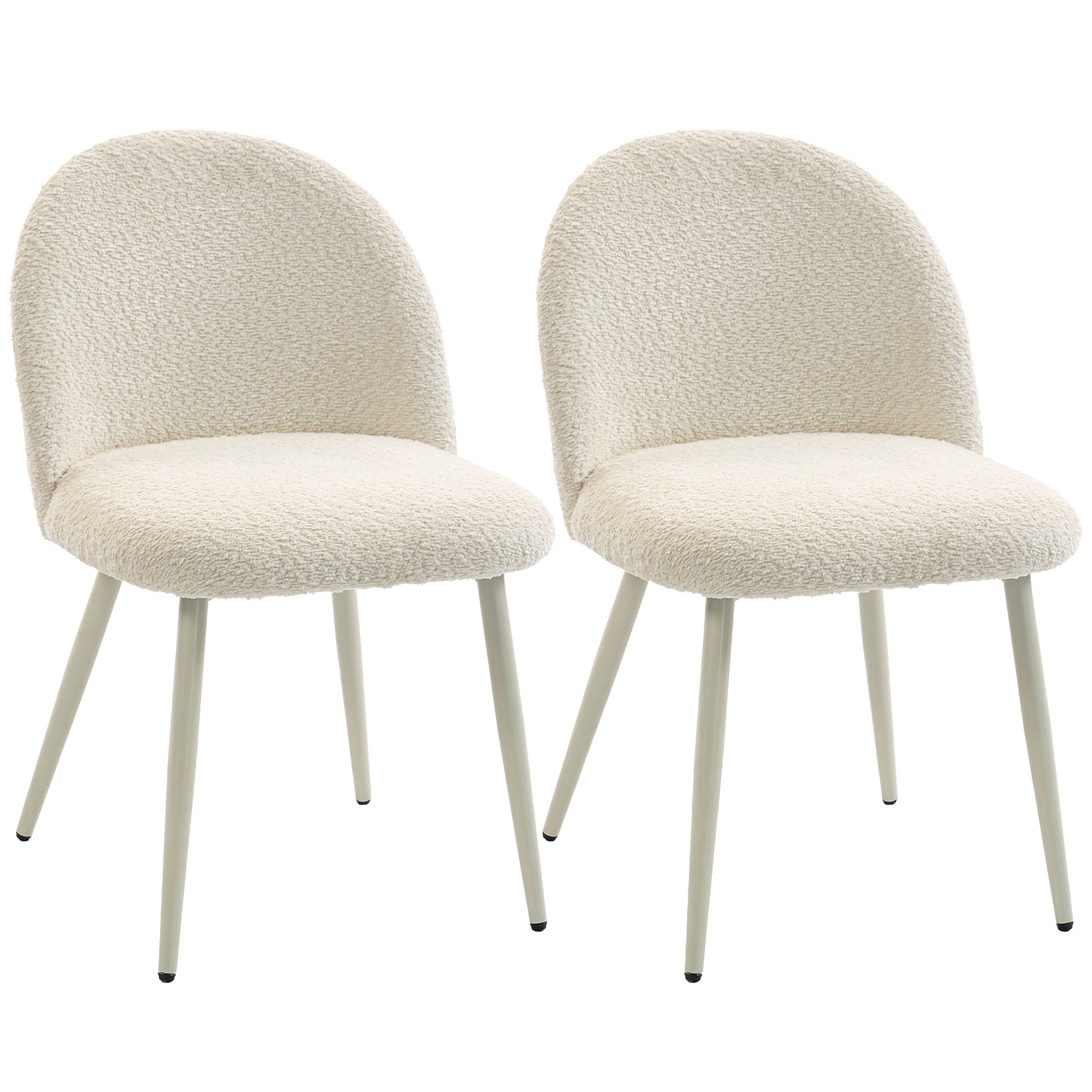 2-Pack Dining Chairs with Backrest, Cream Chenille Upholstery — Scandinavian Upholstered Side Chairs with Metal Legs