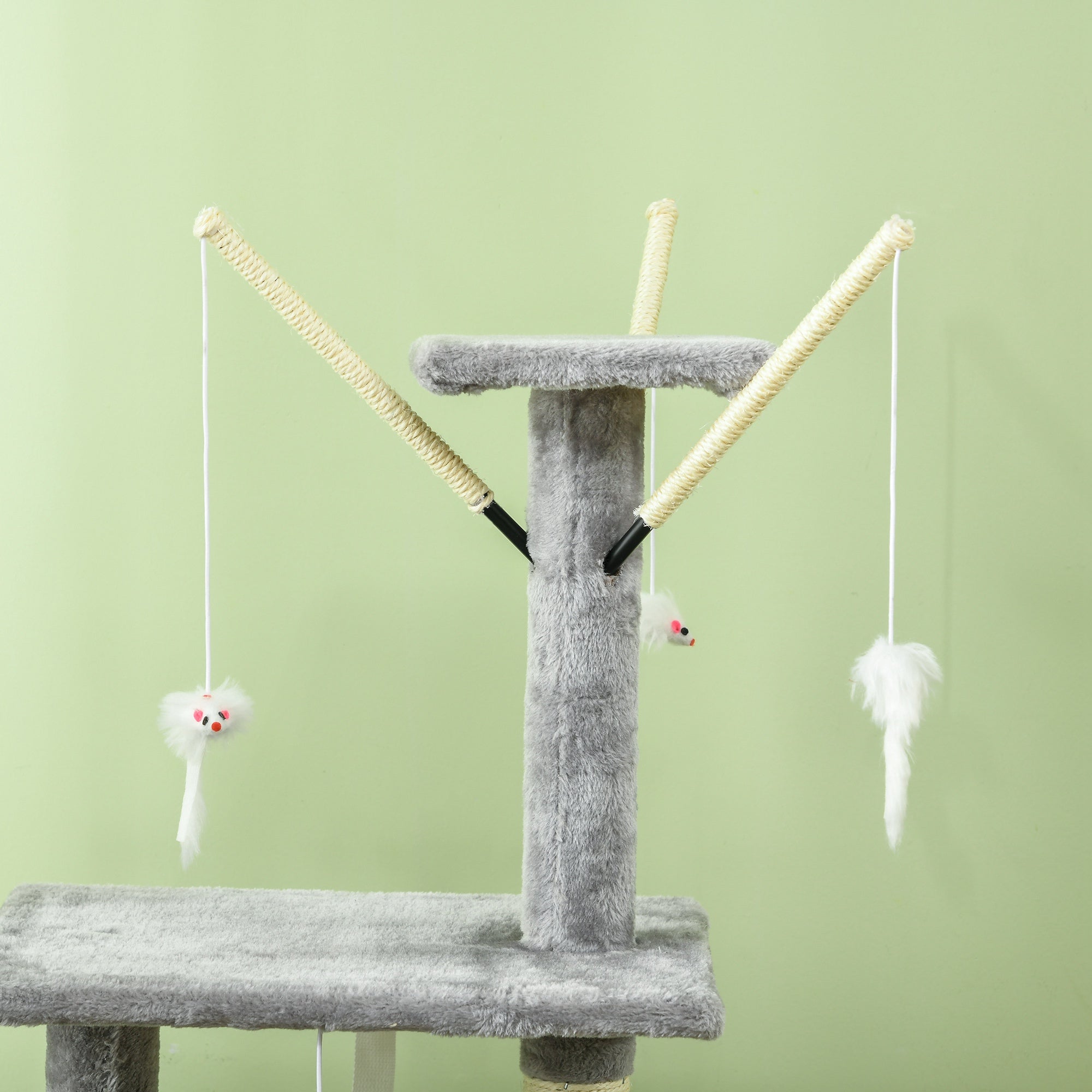 Scratching Tree 134.2 cm Cat Tower with Cave, 2 Toys Sisal Posts, Large Platform, Stairs, Multi-Level Cat Scratching Tree, Climbing Tree, for medium-sized cats, Gray+White