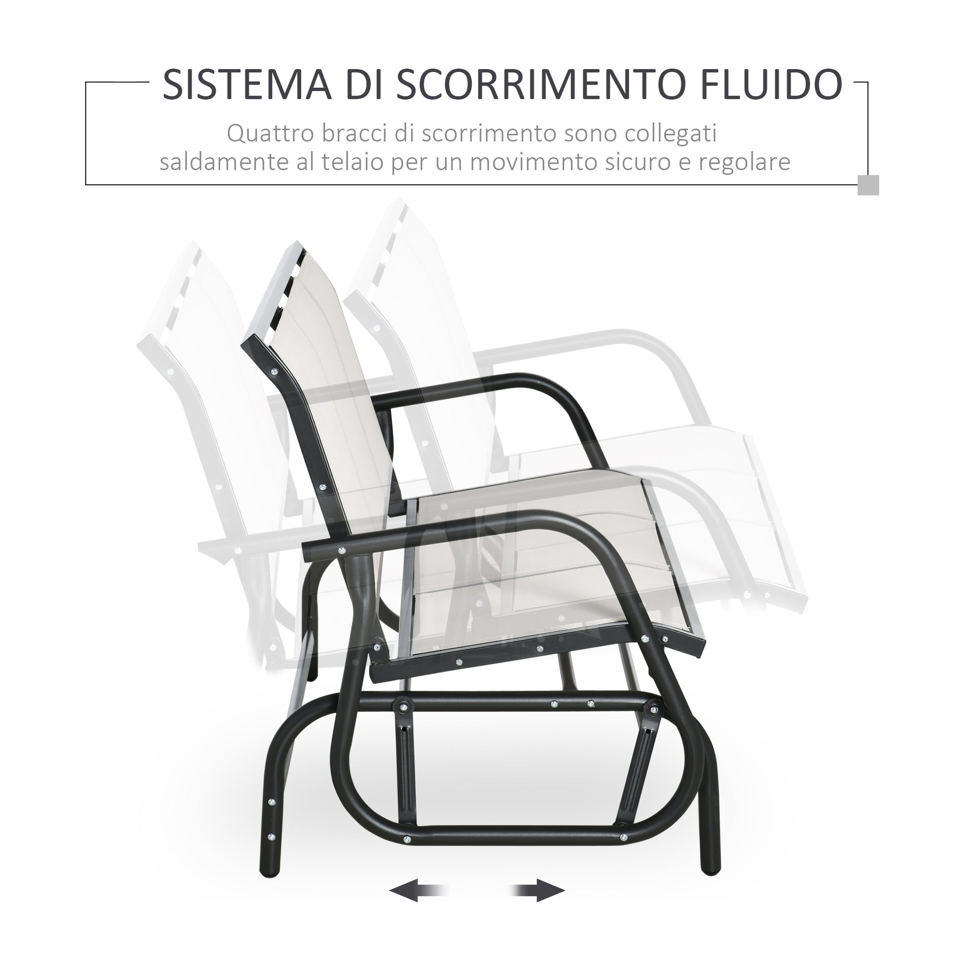 3-Seater Garden Rocking Bench in Metal and Breathable Net Fabric, 147x70x85cm, Beige
