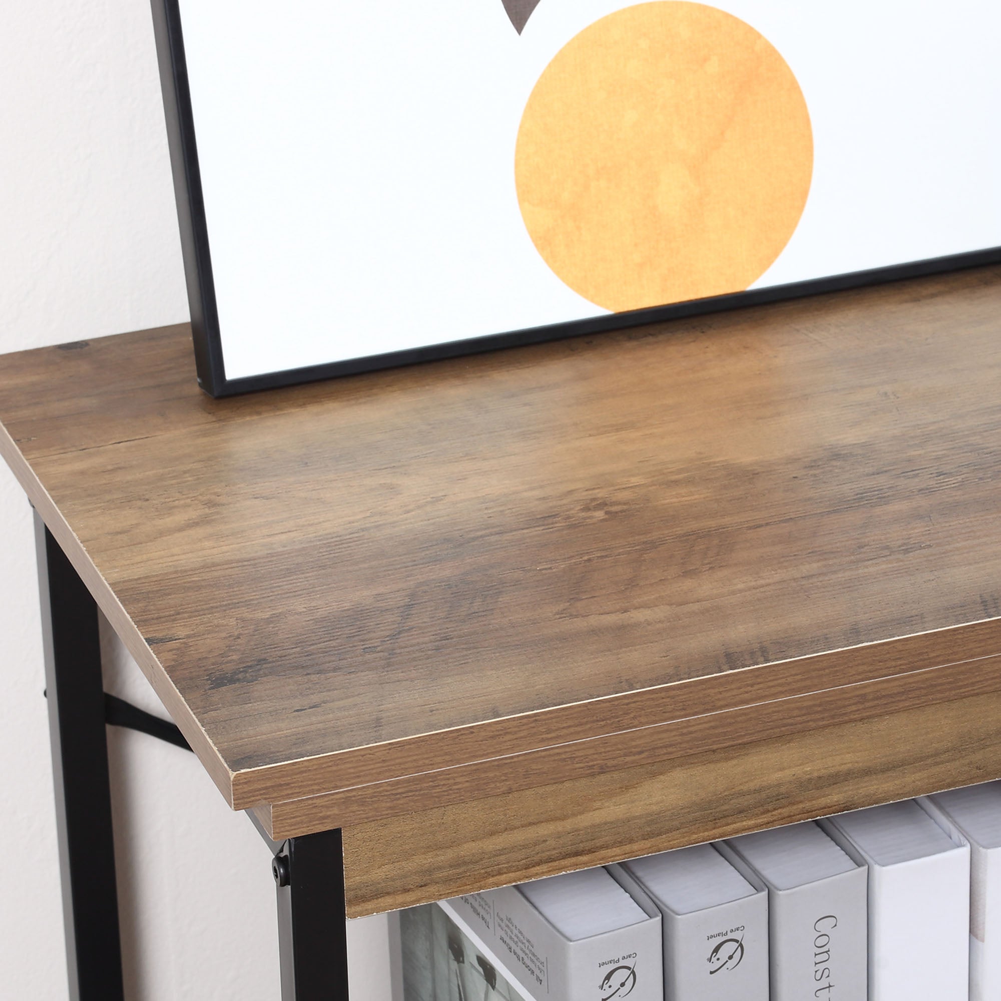 Industrial Style Bookshelf, Brown Wood and Black Metal Bookcase, 80x36x81.3cm