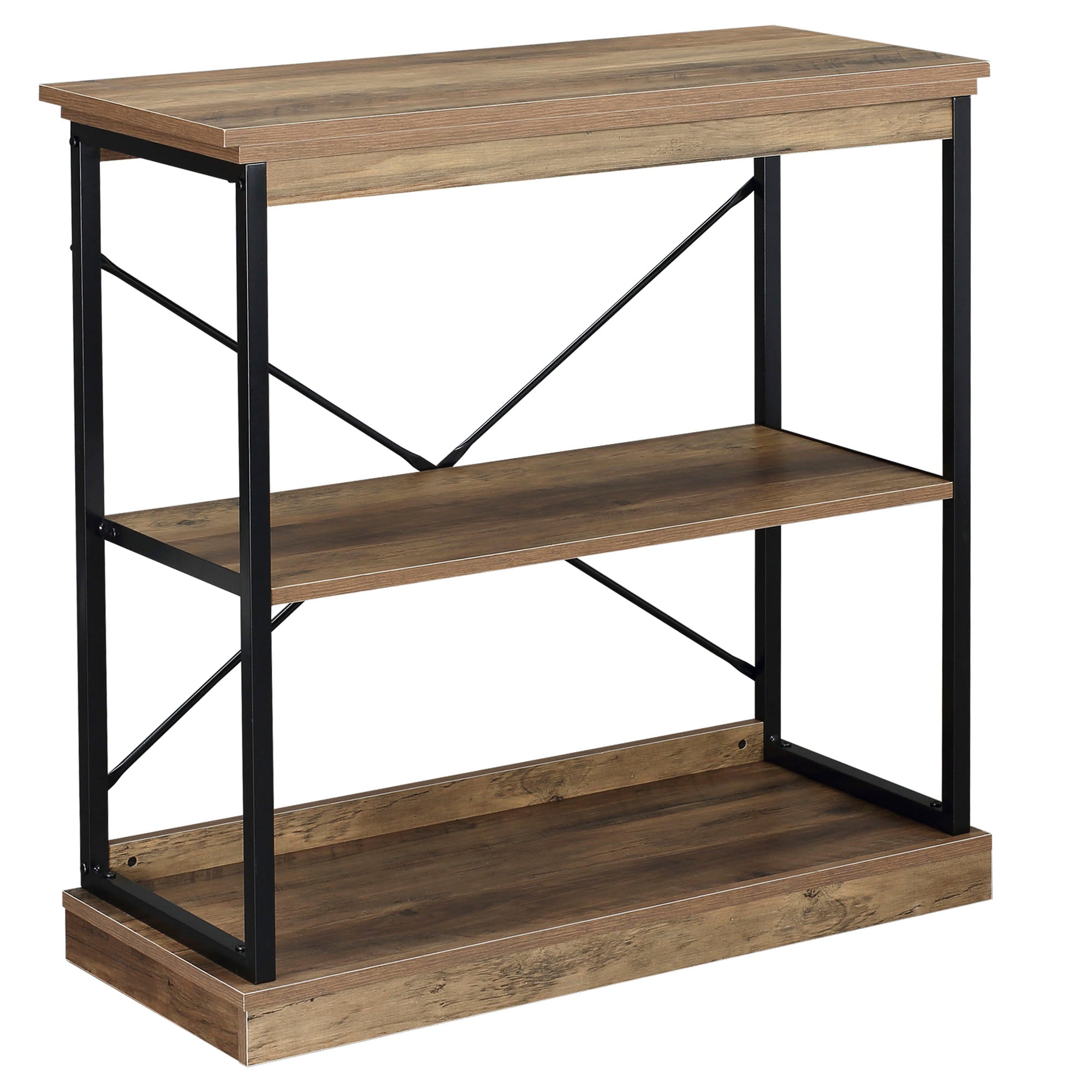 Industrial Style Bookshelf, Brown Wood and Black Metal Bookcase, 80x36x81.3cm