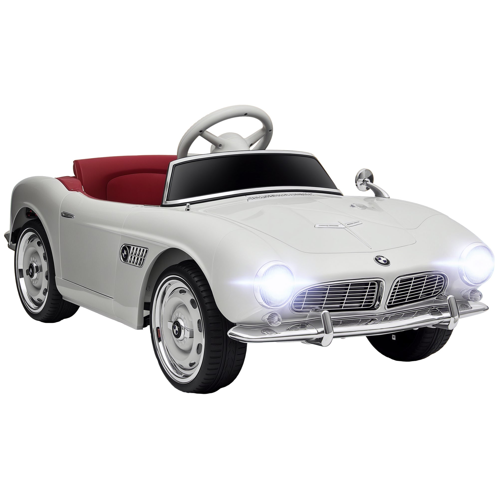 Electric Car for Kids, BMW 507 License, Retro Vintage Style, 12V, max. 5 km/h, Remote Control, Sound and Light Effects, White