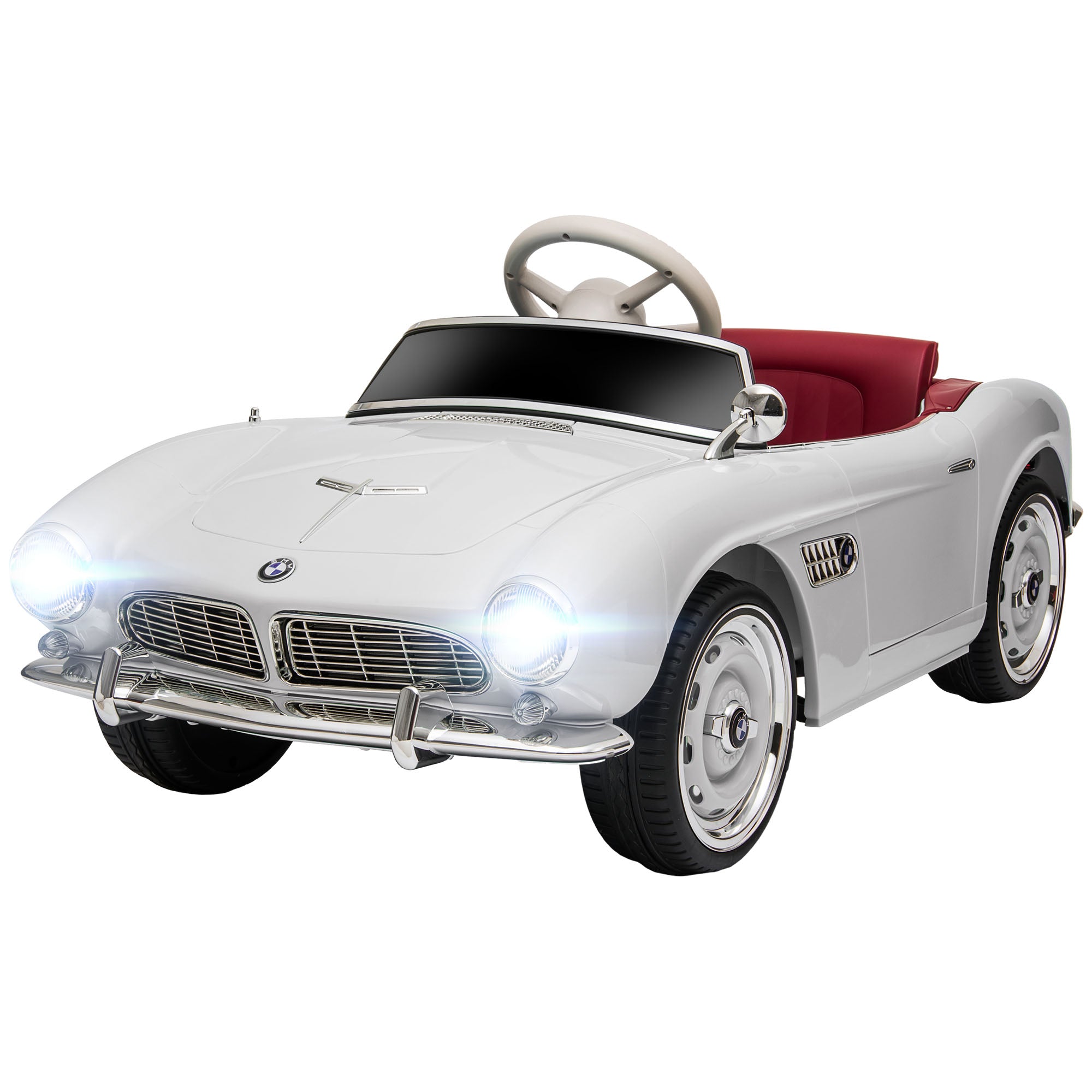 Electric Car for Kids, BMW 507 License, Retro Vintage Style, 12V, max. 5 km/h, Remote Control, Sound and Light Effects, White