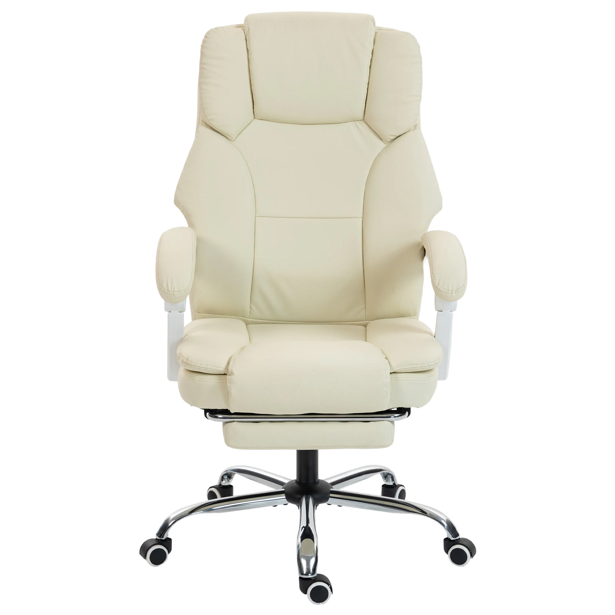 Ergonomic Office Chair — Reclining Back, Height Adjustable, Footrest, 360° Swivel, Pocket Springs, Pet-Friendly Faux Leather, Beige