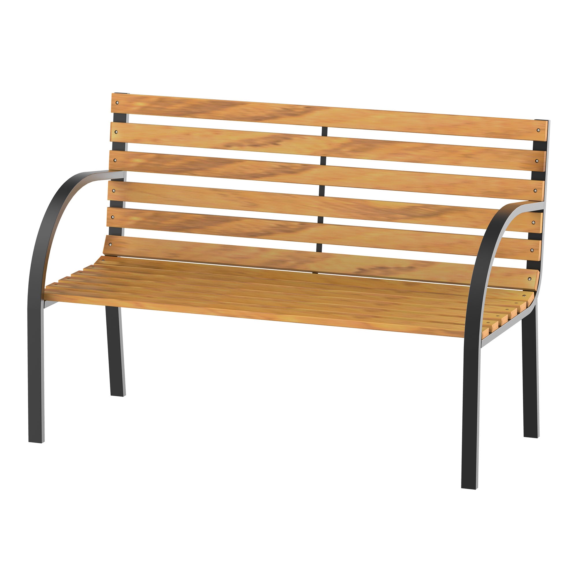 2-Seater Wooden Garden Bench 122x60x83 cm with Backrest and Armrests Slats and Steel Frame Load 220 kg Natural and Black Color