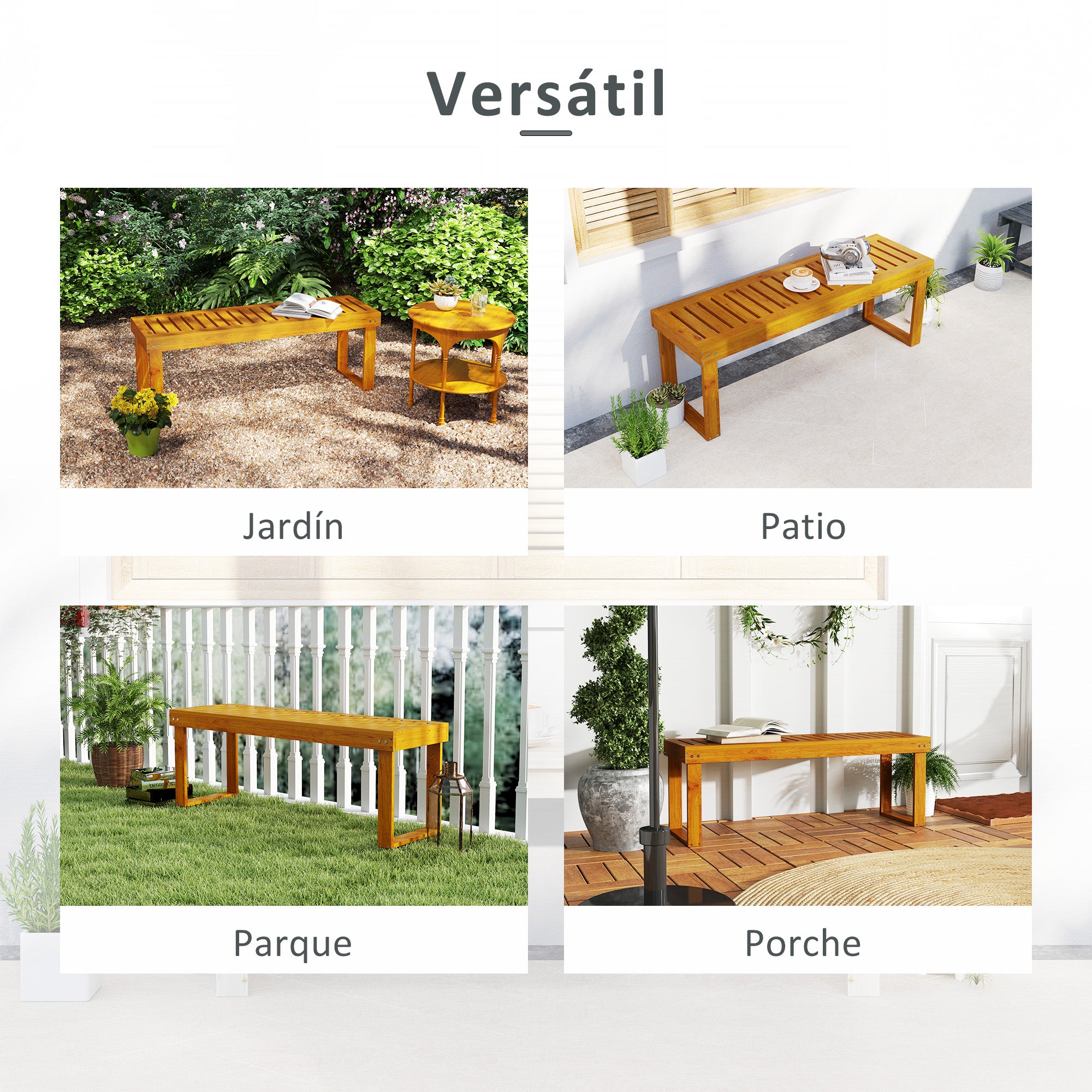 2-Seater Wooden Garden Bench Slatted Seat 300 kg Load Capacity Bench for Patio Terrace 120x34x43 cm Teak