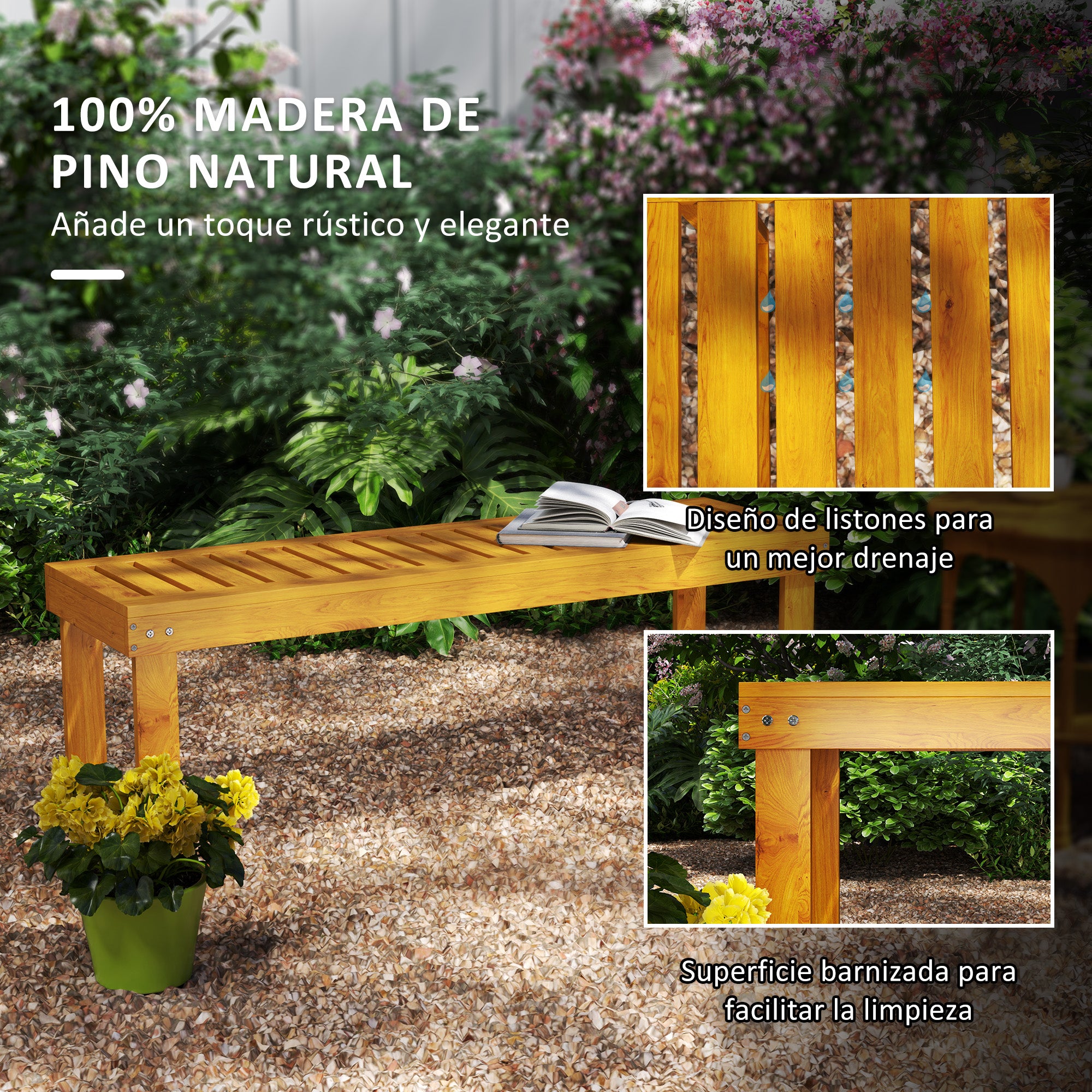 2-Seater Wooden Garden Bench Slatted Seat 300 kg Load Capacity Bench for Patio Terrace 120x34x43 cm Teak