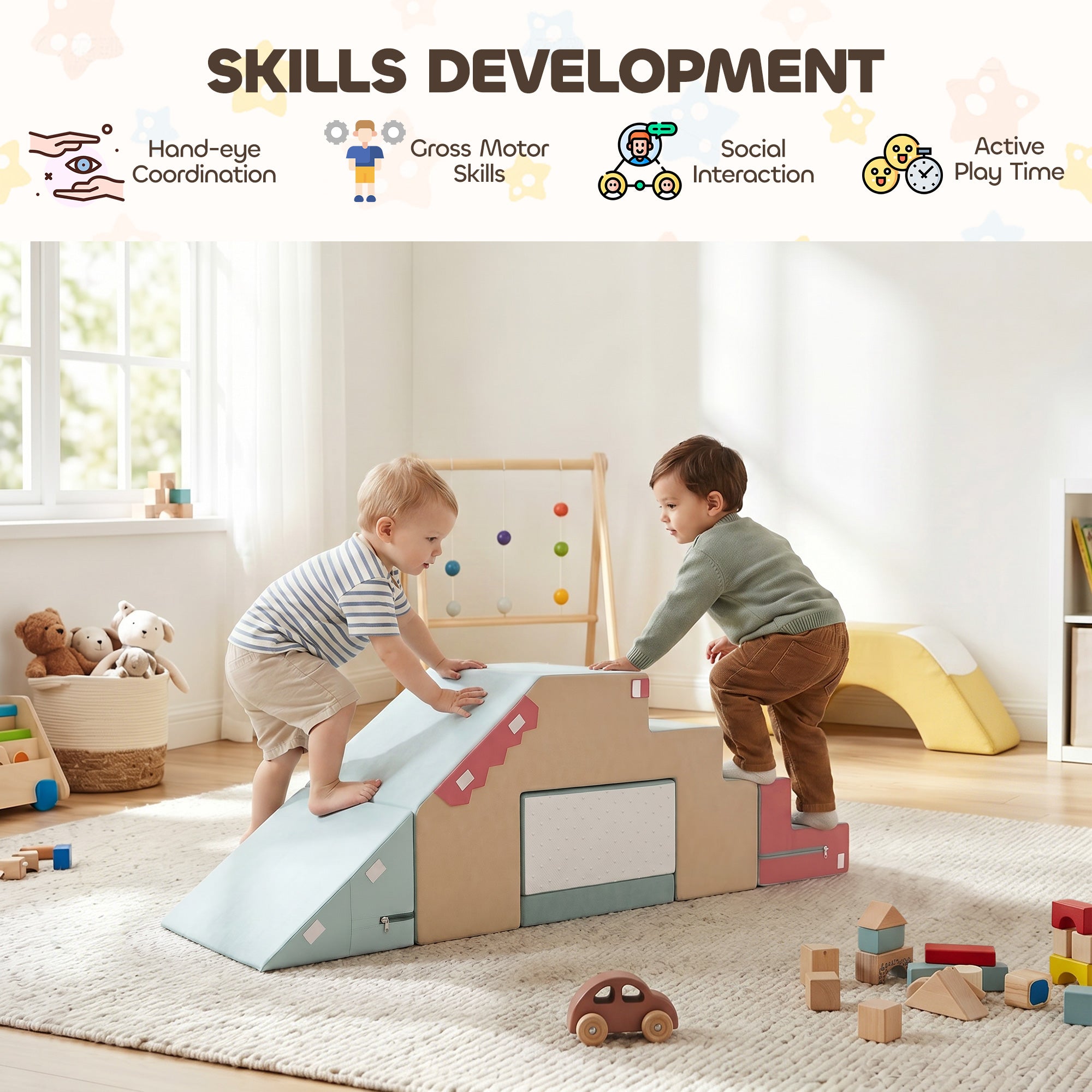 Kids Foam Building Blocks 2-Pack — Non-Slip Giant Soft Blocks with Velvet Finish, Foldable Slide & Climb, Colorful