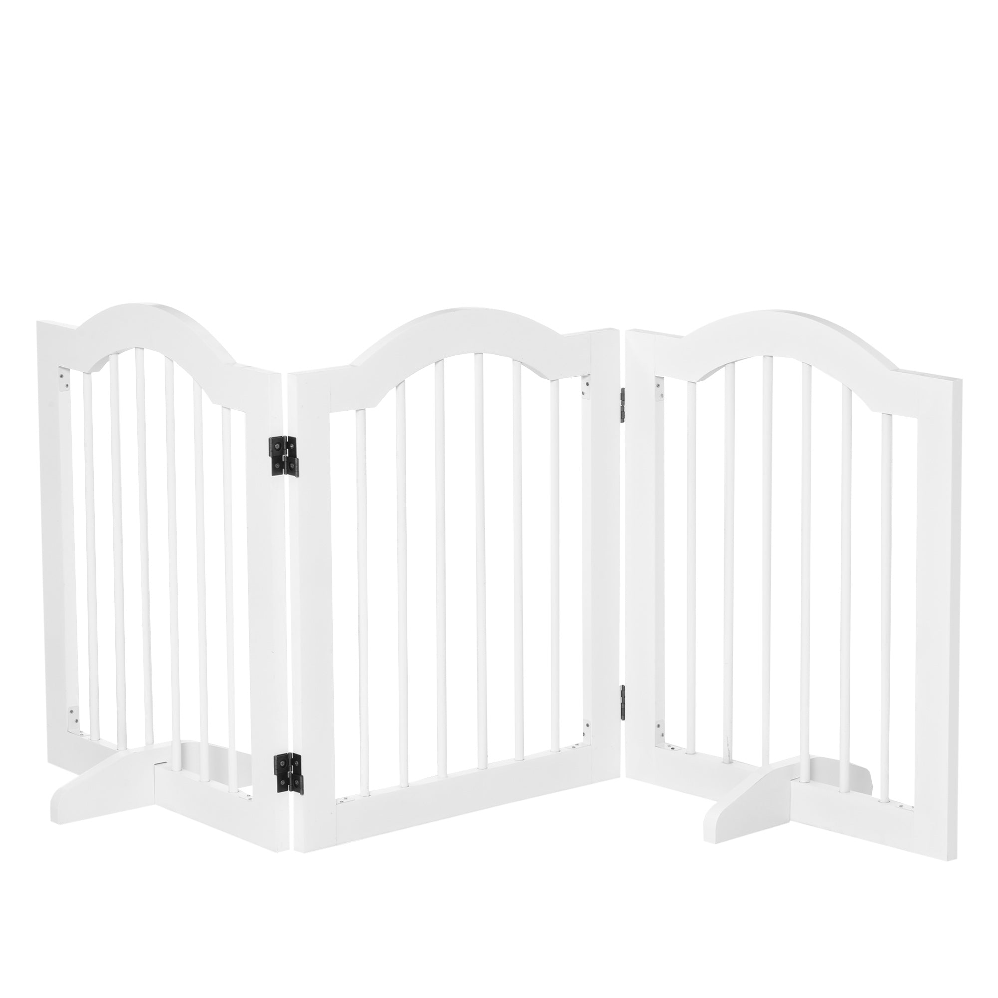 Dog Barrier 3-Panel, 154.5 x 61 cm Foldable Gate with Door, Door Guard with 2 Support Feet, Freestanding Stair Gate for Kitchen, Hallway, White