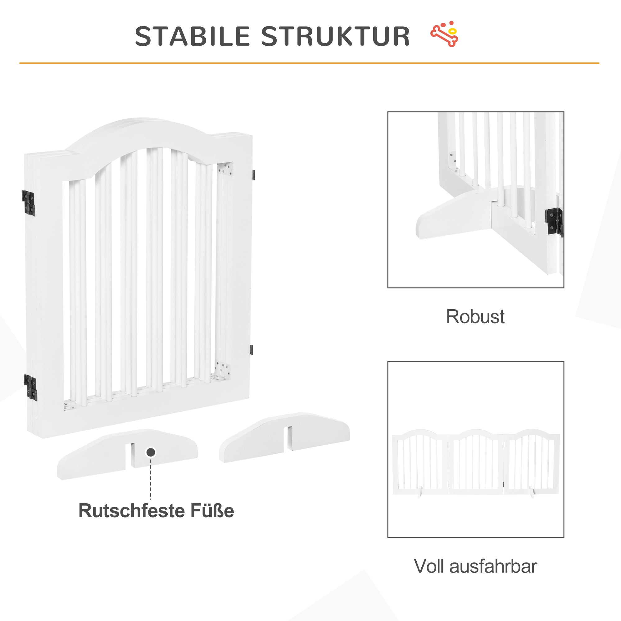 Dog Barrier 3-Panel, 154.5 x 61 cm Foldable Gate with Door, Door Guard with 2 Support Feet, Freestanding Stair Gate for Kitchen, Hallway, White