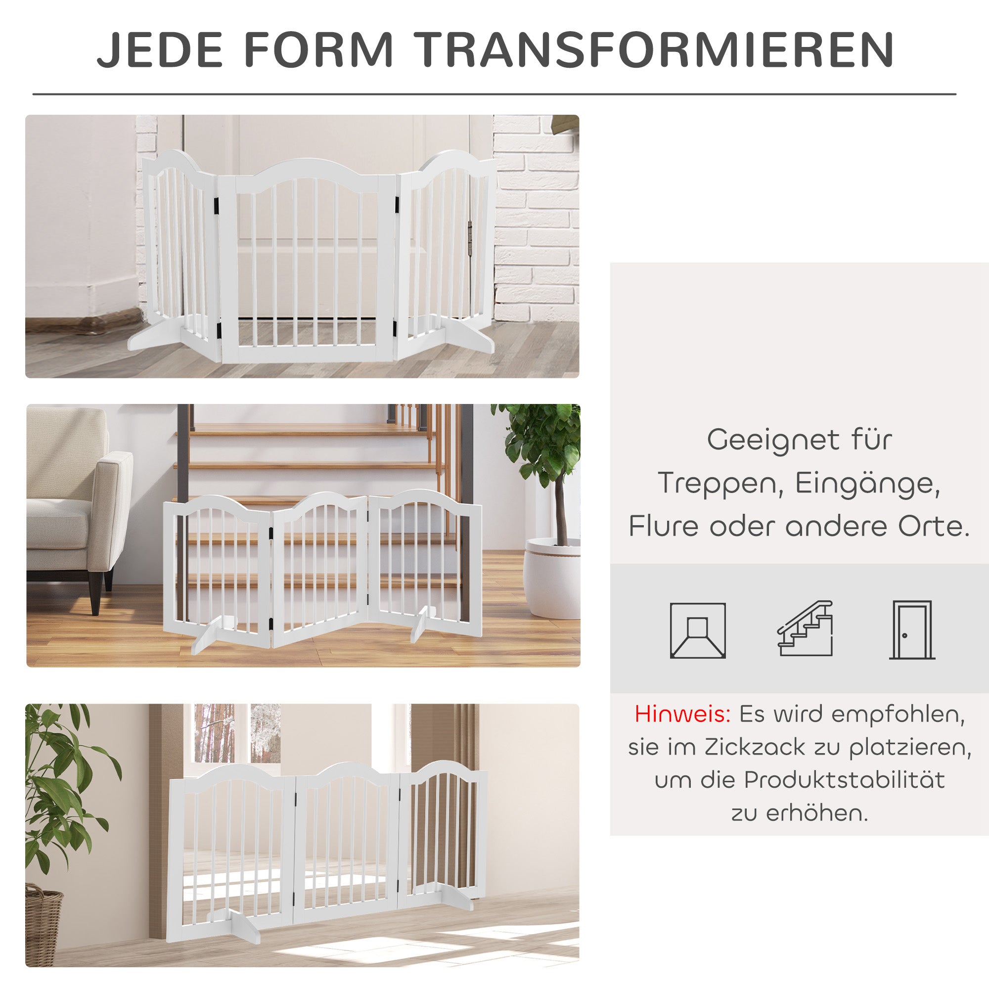 Dog Barrier 3-Panel, 154.5 x 61 cm Foldable Gate with Door, Door Guard with 2 Support Feet, Freestanding Stair Gate for Kitchen, Hallway, White
