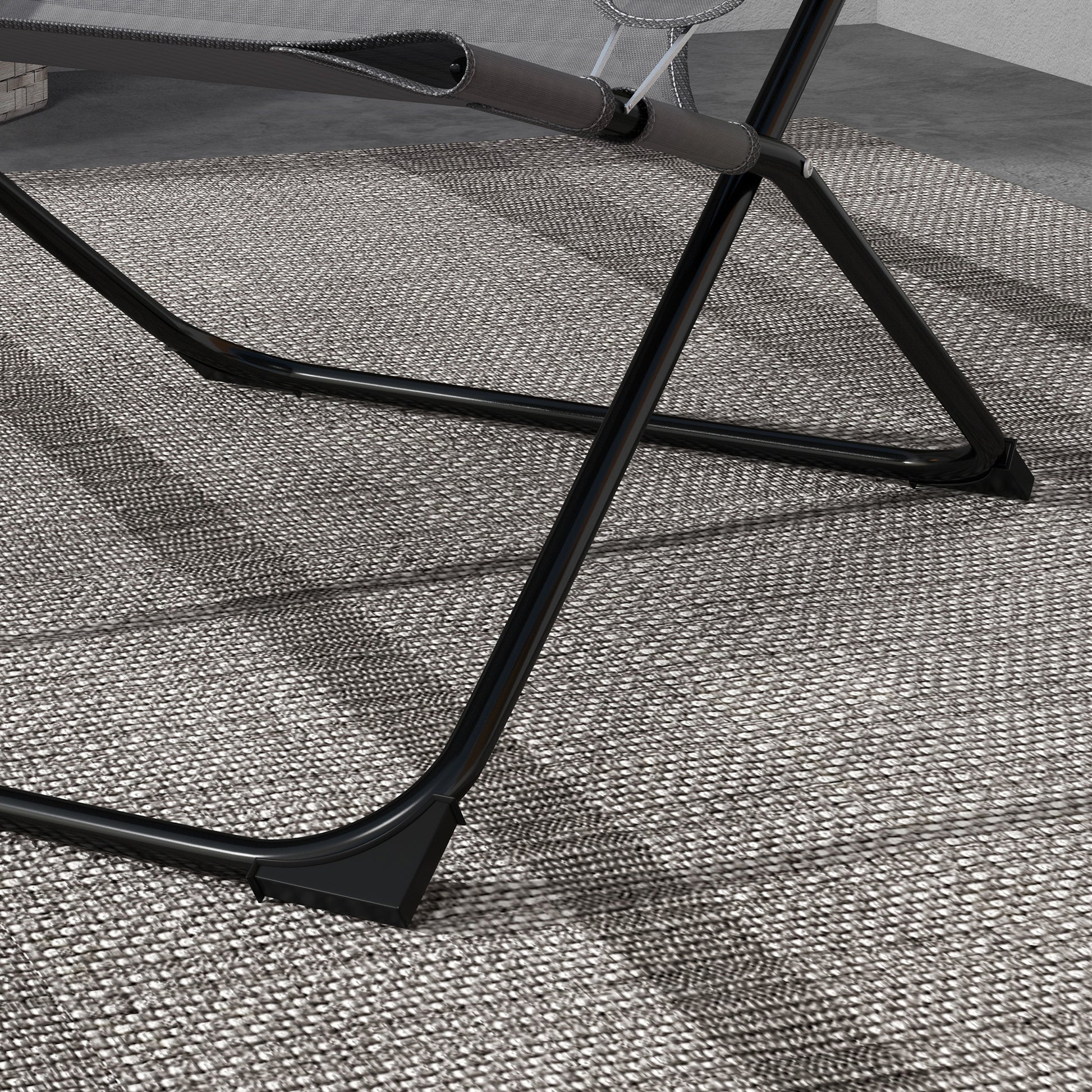 Reclining Garden Chair on 4 Levels with Headrest and Armrests, Folding Metal and Polyester Chair of 120kg max, 69x91x96 cm, Black and Gray