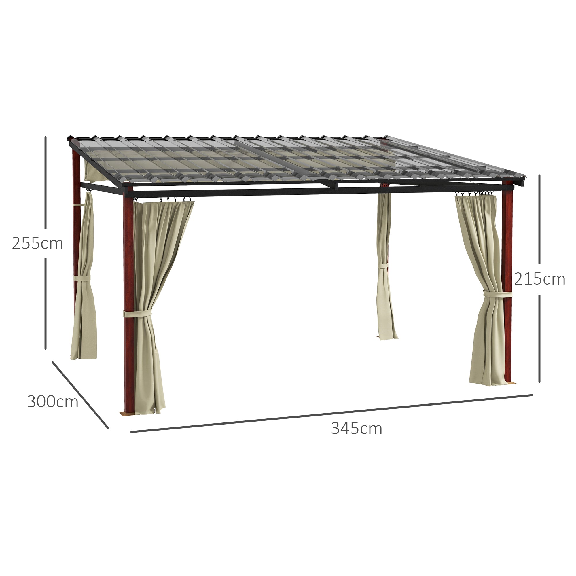 Pergola approx. 3.5 x 3 m Pavilion with Side Walls, Windproof Patio Awning, Height Adjustable Terrace Roof with Retractable Roof, for Garden, Terrace, Beige