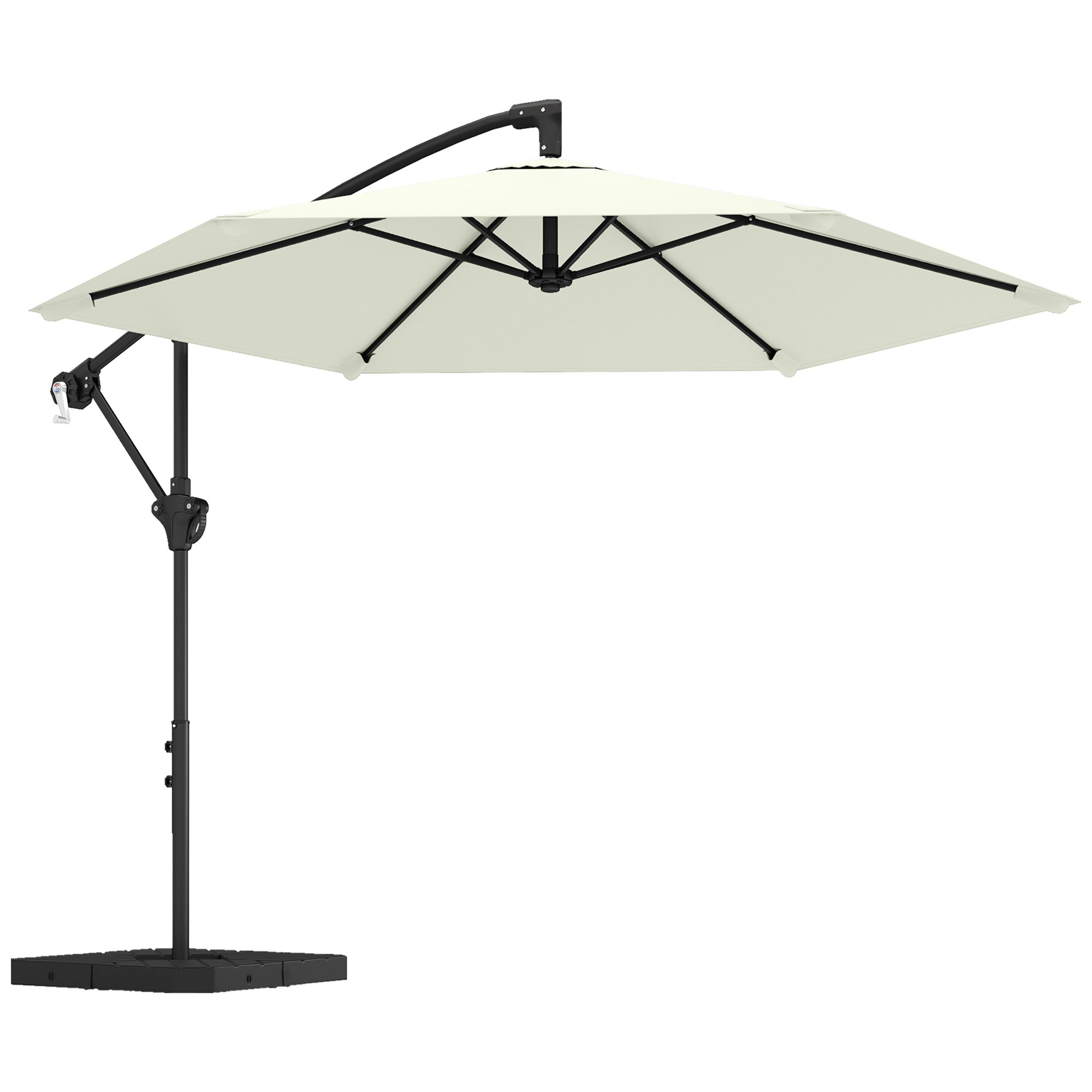 Offset Cantilever Umbrella ~Ø9.7 ft, Crank with Locking Arm, Cross Base & Fillable Weights, UV-Proof Water-Resistant Patio Parasol – Cream White