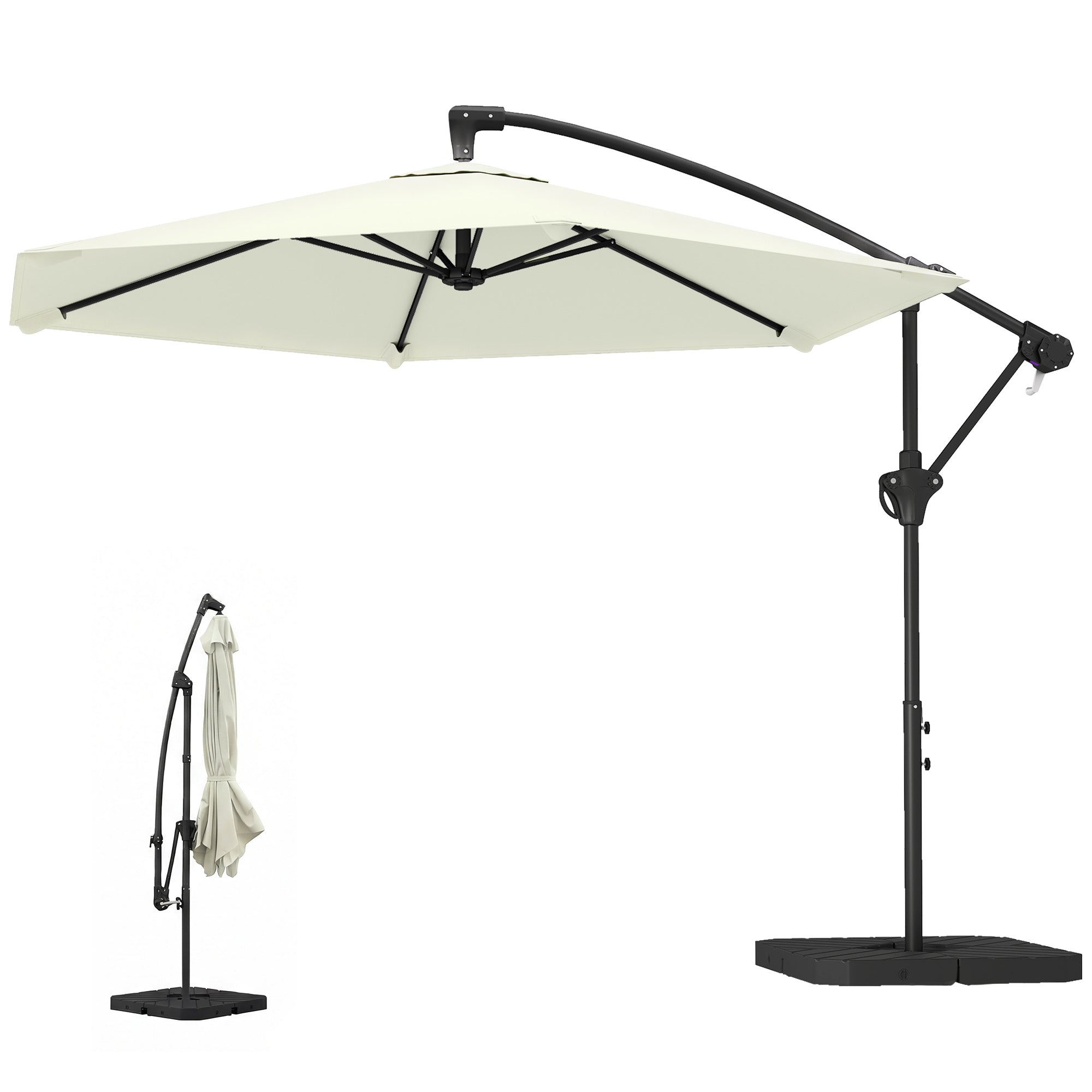 Offset Cantilever Umbrella ~Ø9.7 ft, Crank with Locking Arm, Cross Base & Fillable Weights, UV-Proof Water-Resistant Patio Parasol – Cream White