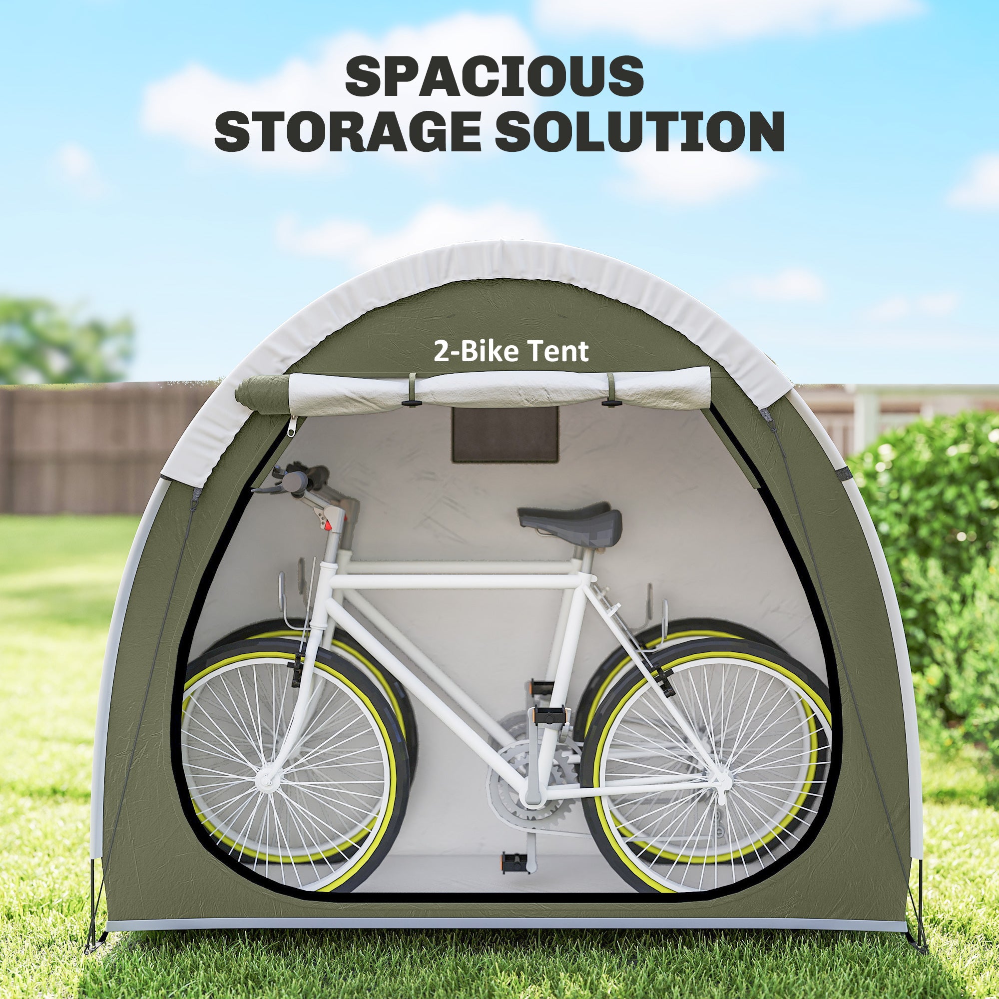 Portable Bike Tent for 2 Bikes – Ventilated, Zipper Door, UPF50+, Waterproof 210D Oxford Bike Shelter (200 x 80 x 170 cm / 78.7" x 31.5" x 66.9")