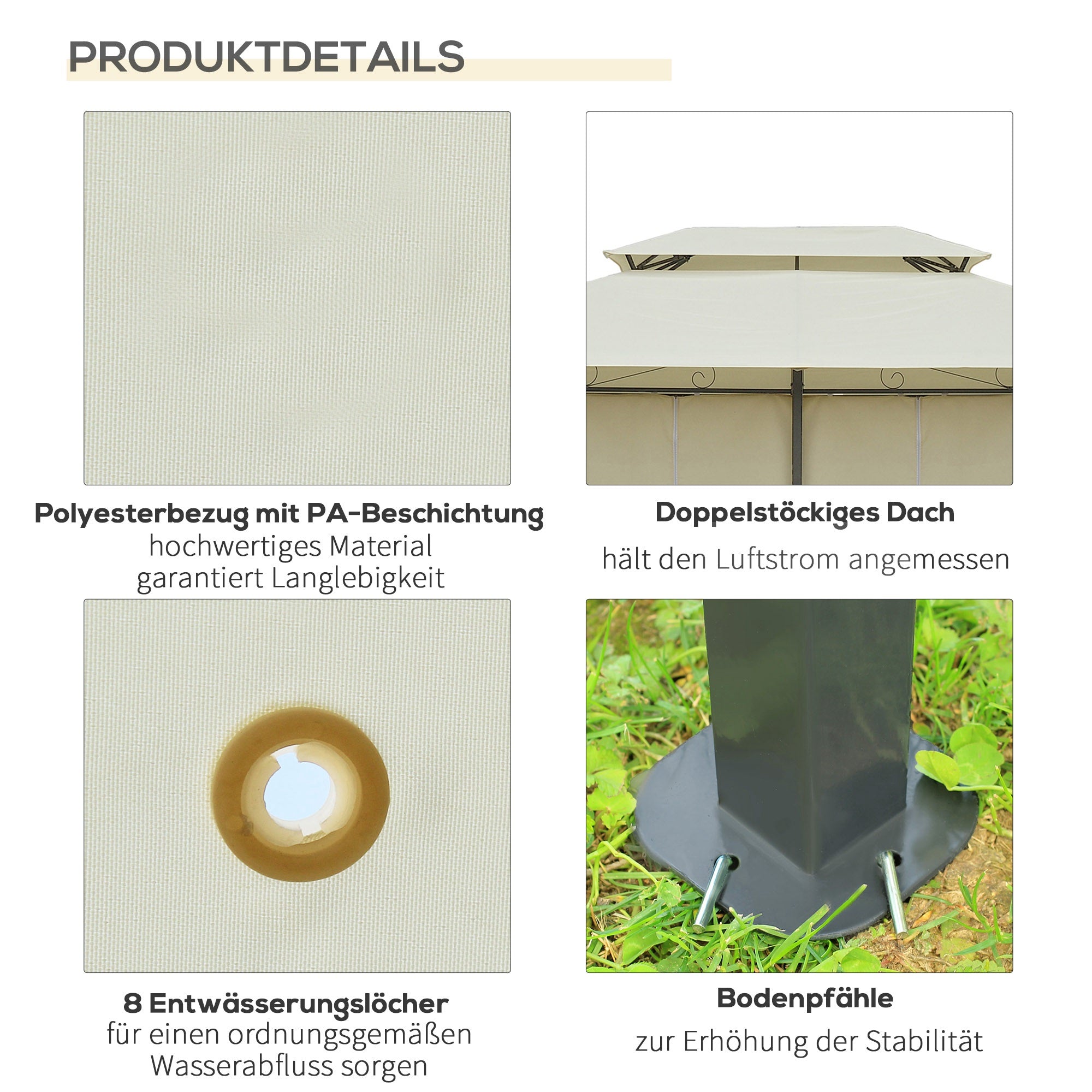 Pavilion 3x4m Garden Pavilion with 6 Side Panels Party Tent Gazebo Event Tent with Double Roof Beige+Dark Gray