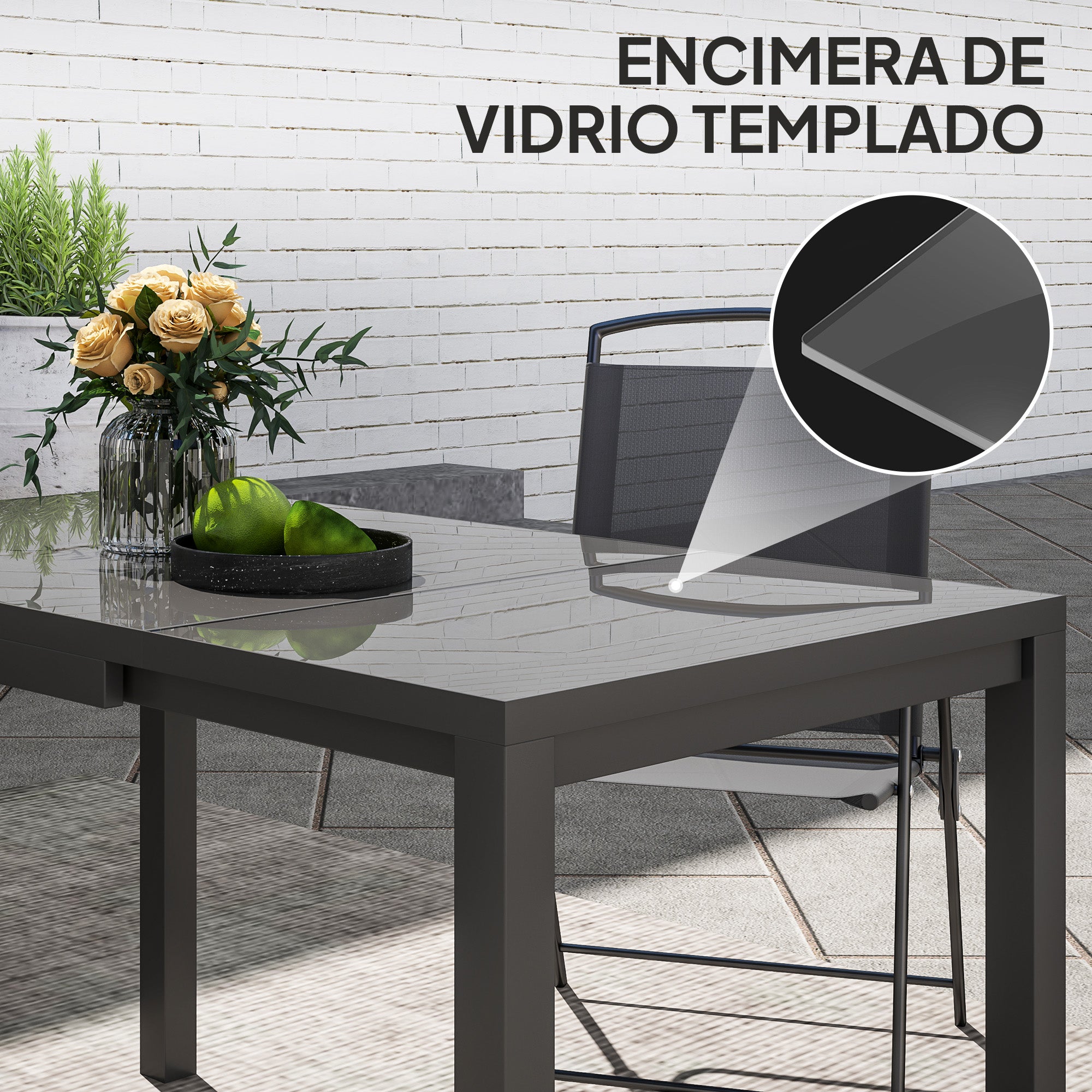 Extensible Garden Table Outdoor Dining Table Adjustable 85-125 cm with Aluminum Edge Load 70 kg Rectangular Table for 4-6 People for Patio Terrace Dark Gray