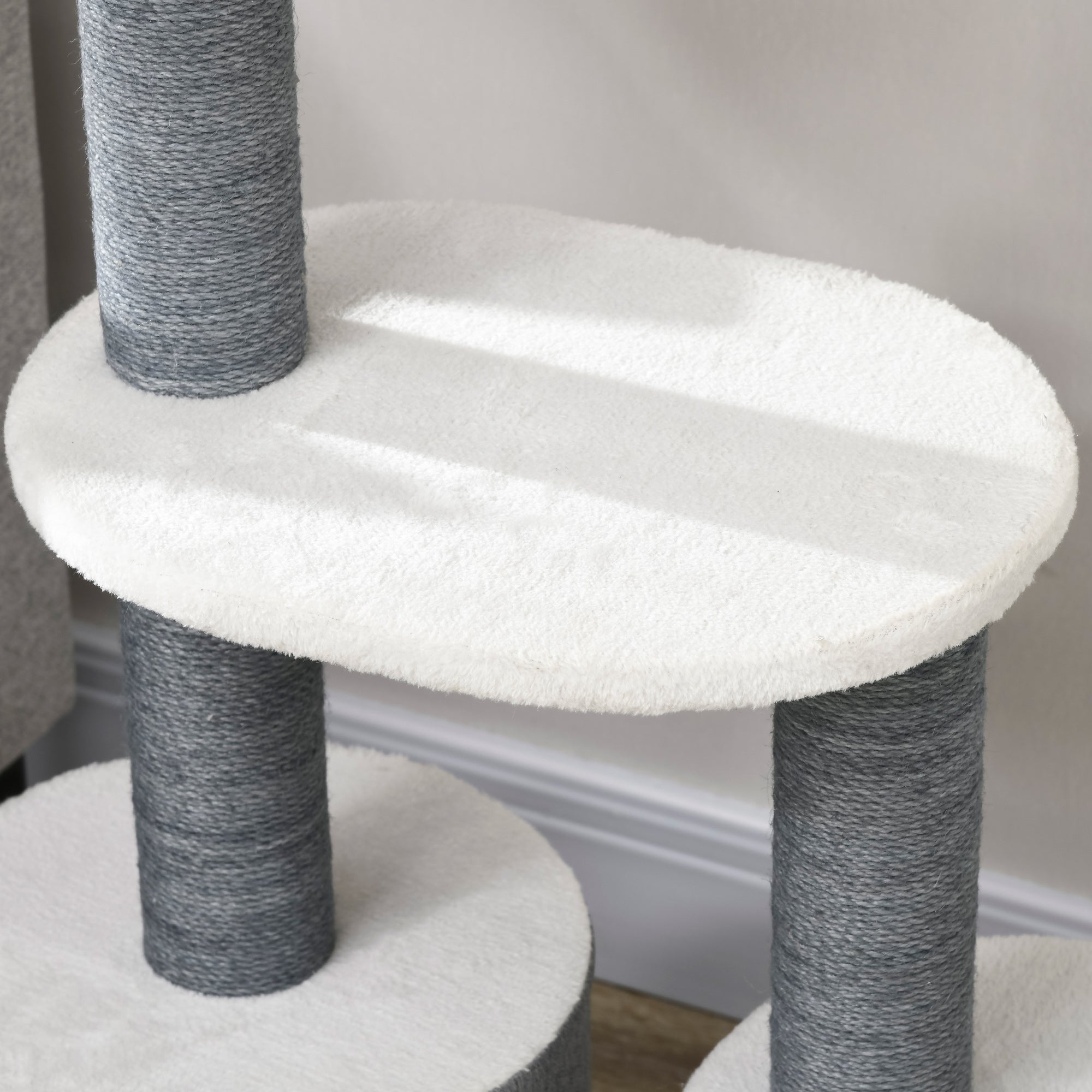 Cat Tree with Lounge, House, and Scratching Post, 55.5x30.5x98 cm, White