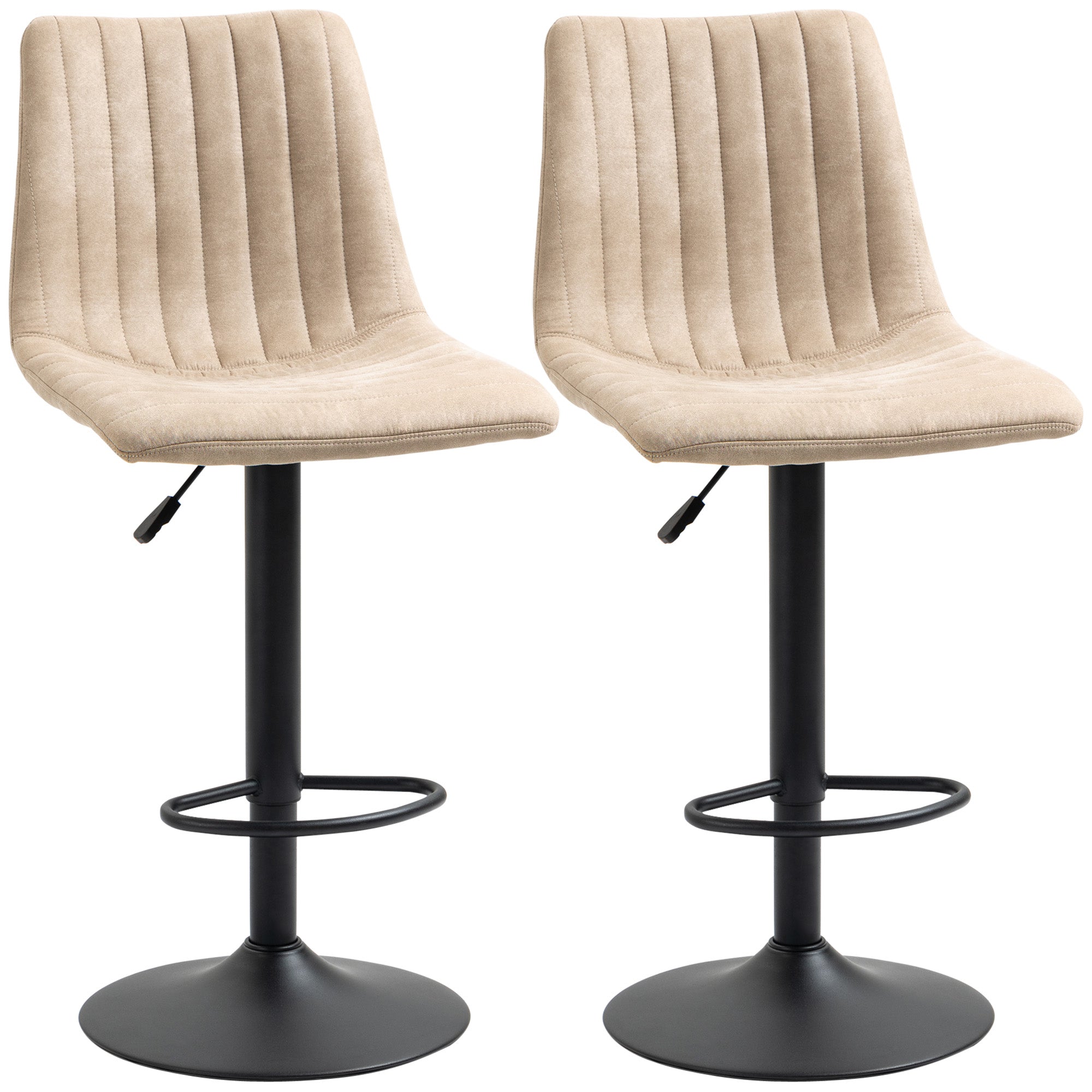 Bar Stool Set 2 Pieces with Adjustable Height and Footrest, Steel and Polyester, 47.5x57.5x95-116cm, Light Brown