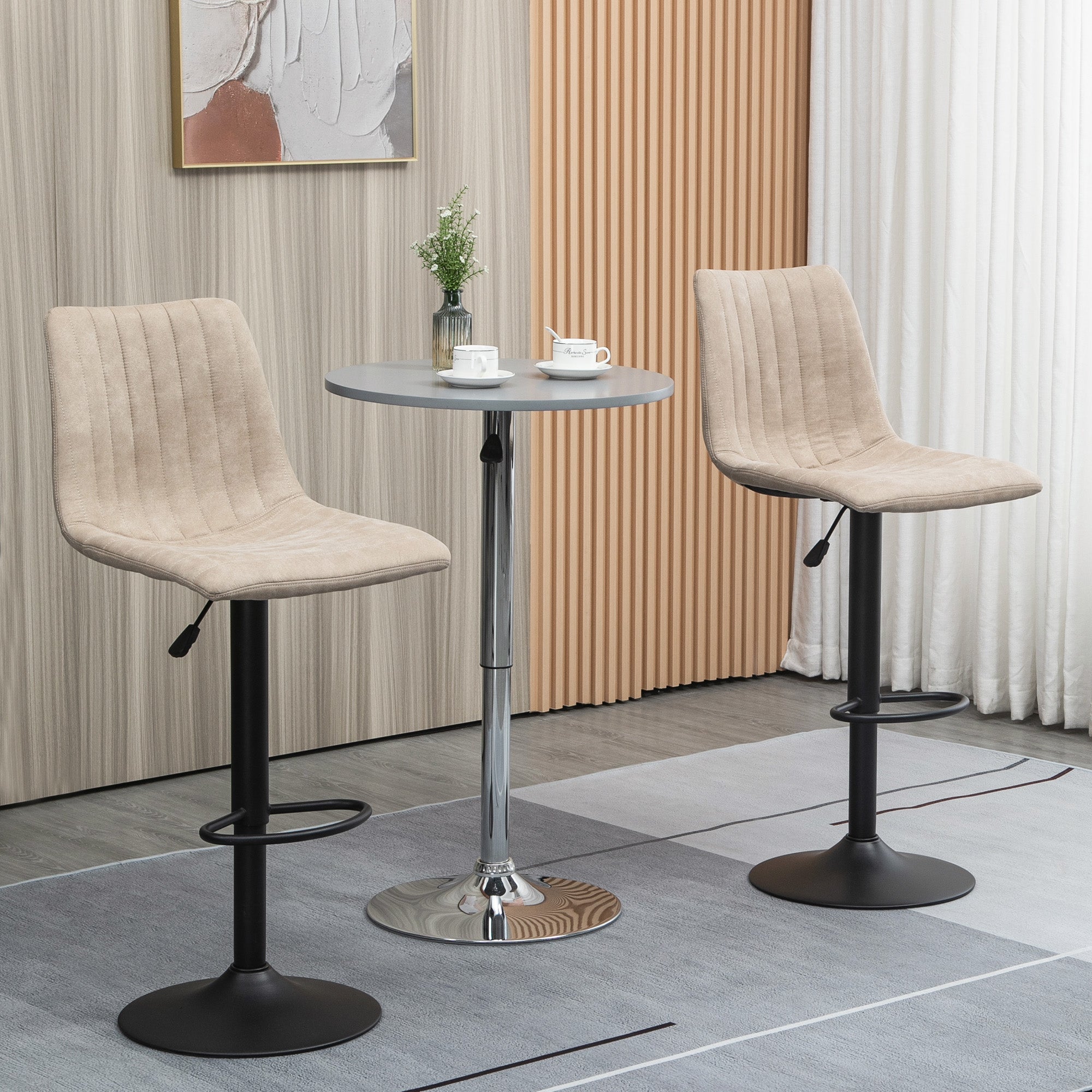Bar Stool Set 2 Pieces with Adjustable Height and Footrest, Steel and Polyester, 47.5x57.5x95-116cm, Light Brown