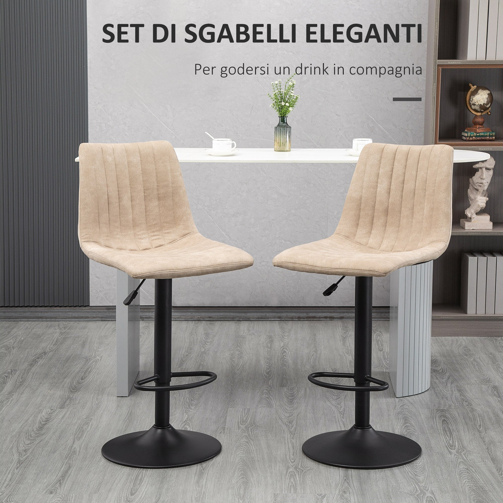 Bar Stool Set 2 Pieces with Adjustable Height and Footrest, Steel and Polyester, 47.5x57.5x95-116cm, Light Brown
