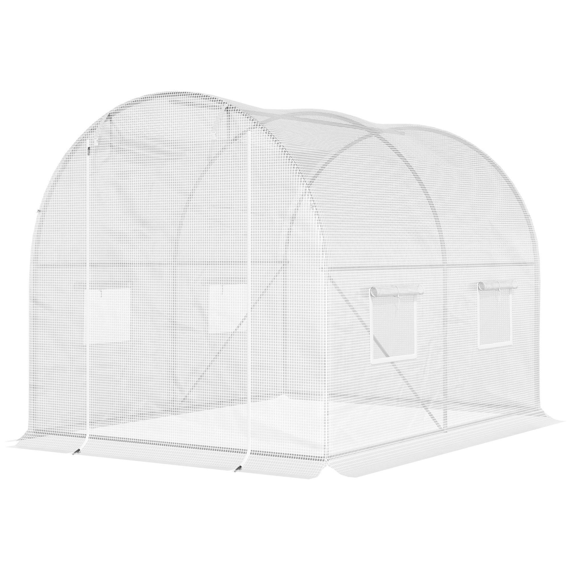 Garden Tunnel Greenhouse 6 m² 3L x 2W x 1.9H m Reinforced Galvanized Steel diameter 2.4 cm + High-Density PE Windows Door White