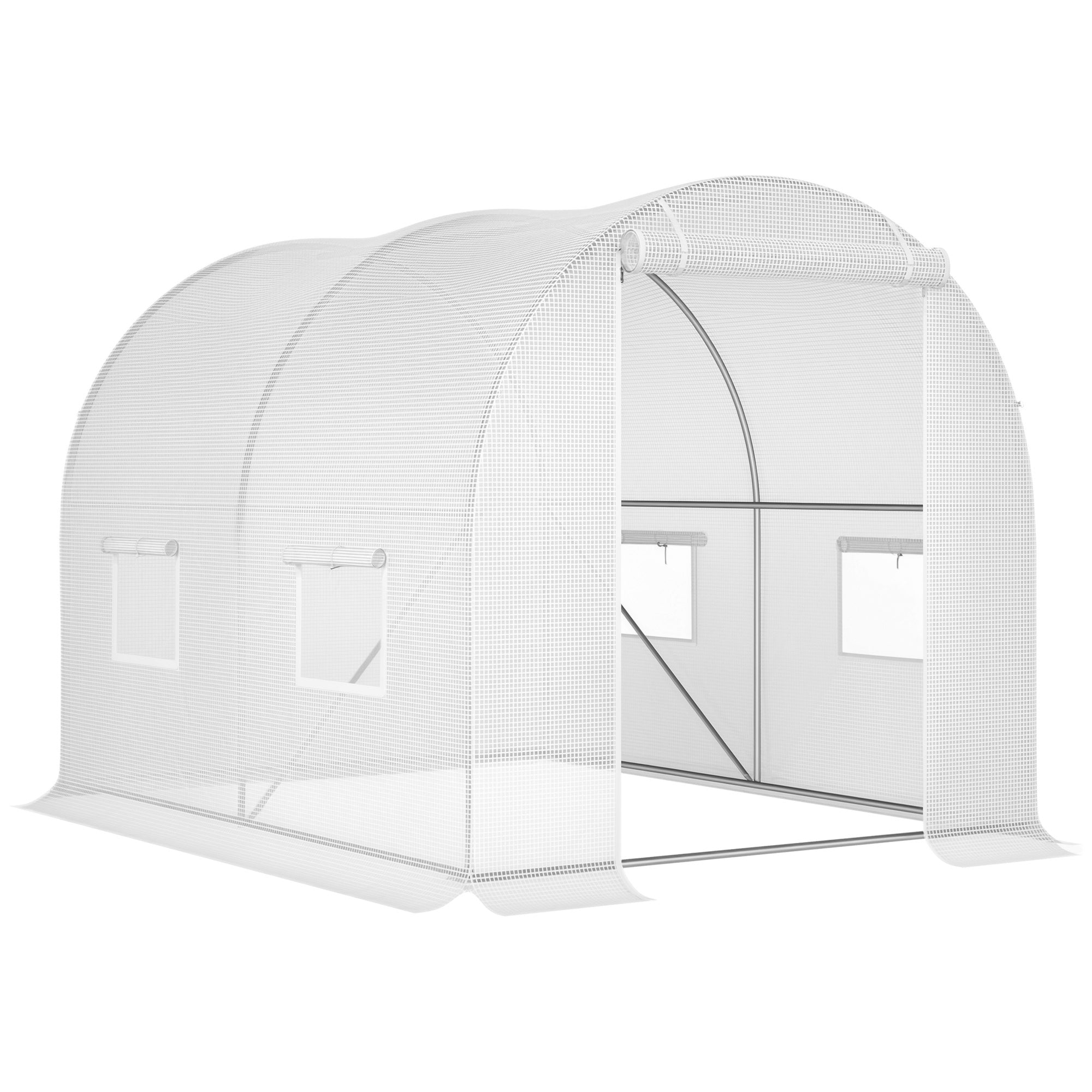 Garden Tunnel Greenhouse 6 m² 3L x 2W x 1.9H m Reinforced Galvanized Steel diameter 2.4 cm + High-Density PE Windows Door White