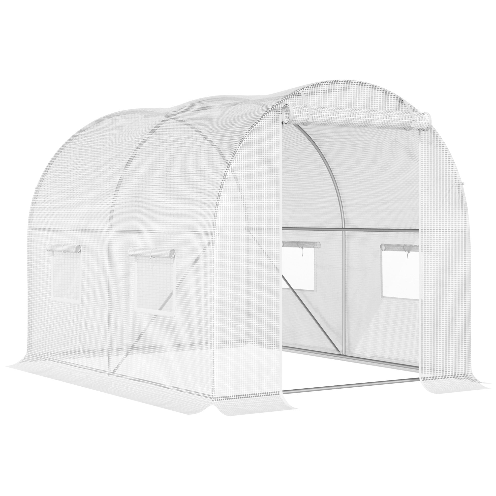 Garden Tunnel Greenhouse 6 m² 3L x 2W x 1.9H m Reinforced Galvanized Steel diameter 2.4 cm + High-Density PE Windows Door White