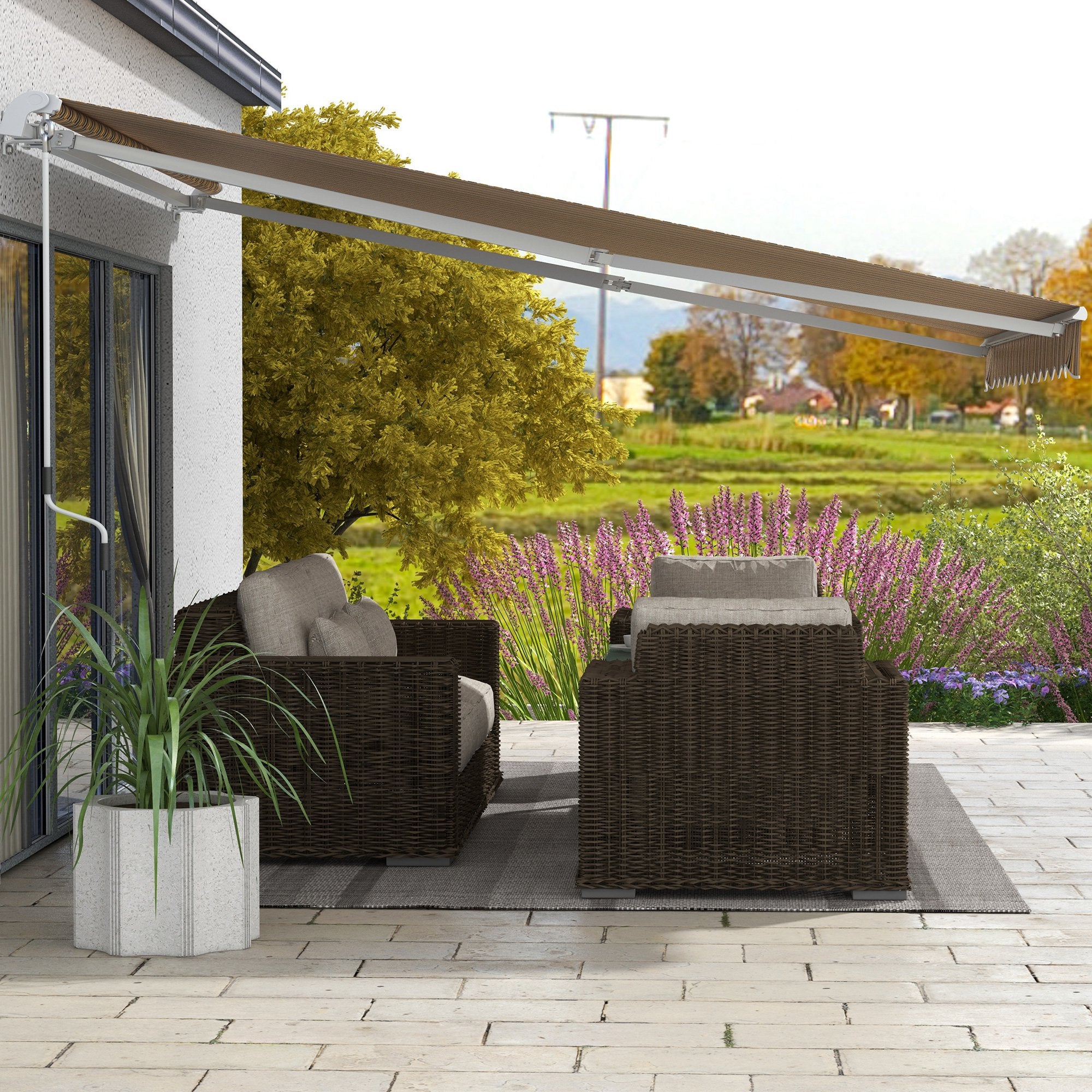 Retractable Awning with Hand Crank 3.5 x 2.5m Yellow Gray Aluminum Polyester Sun Protection