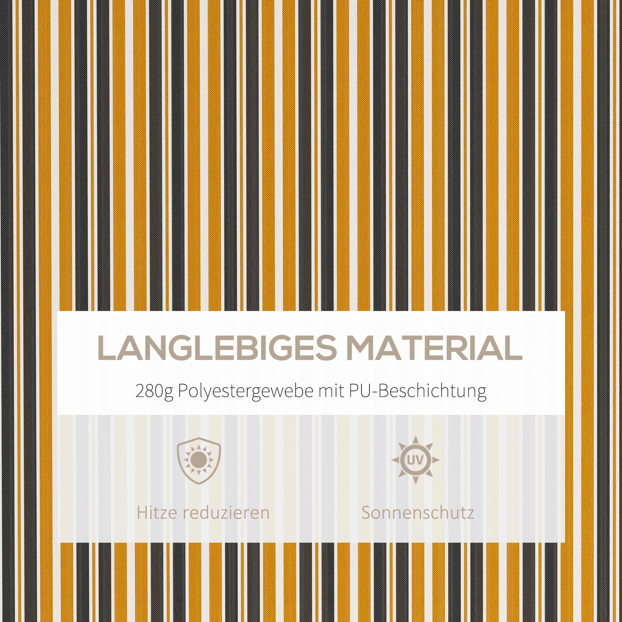 Retractable Awning with Hand Crank 3.5 x 2.5m Yellow Gray Aluminum Polyester Sun Protection