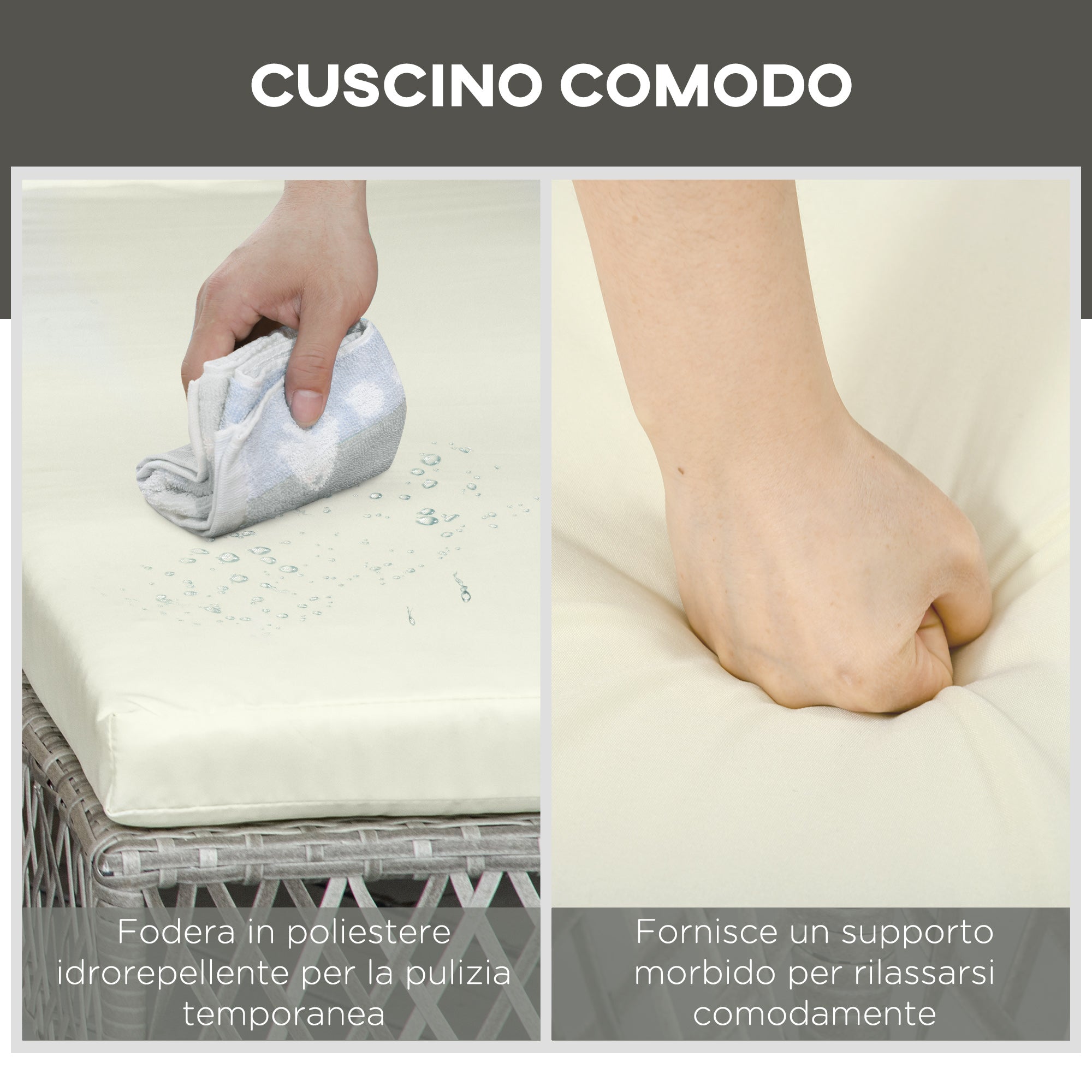 PE Rattan Sun Lounger and Coffee Table Set, Garden Sun Lounger Adjustable in 5 Positions and 2-Tiered Table, Cream White