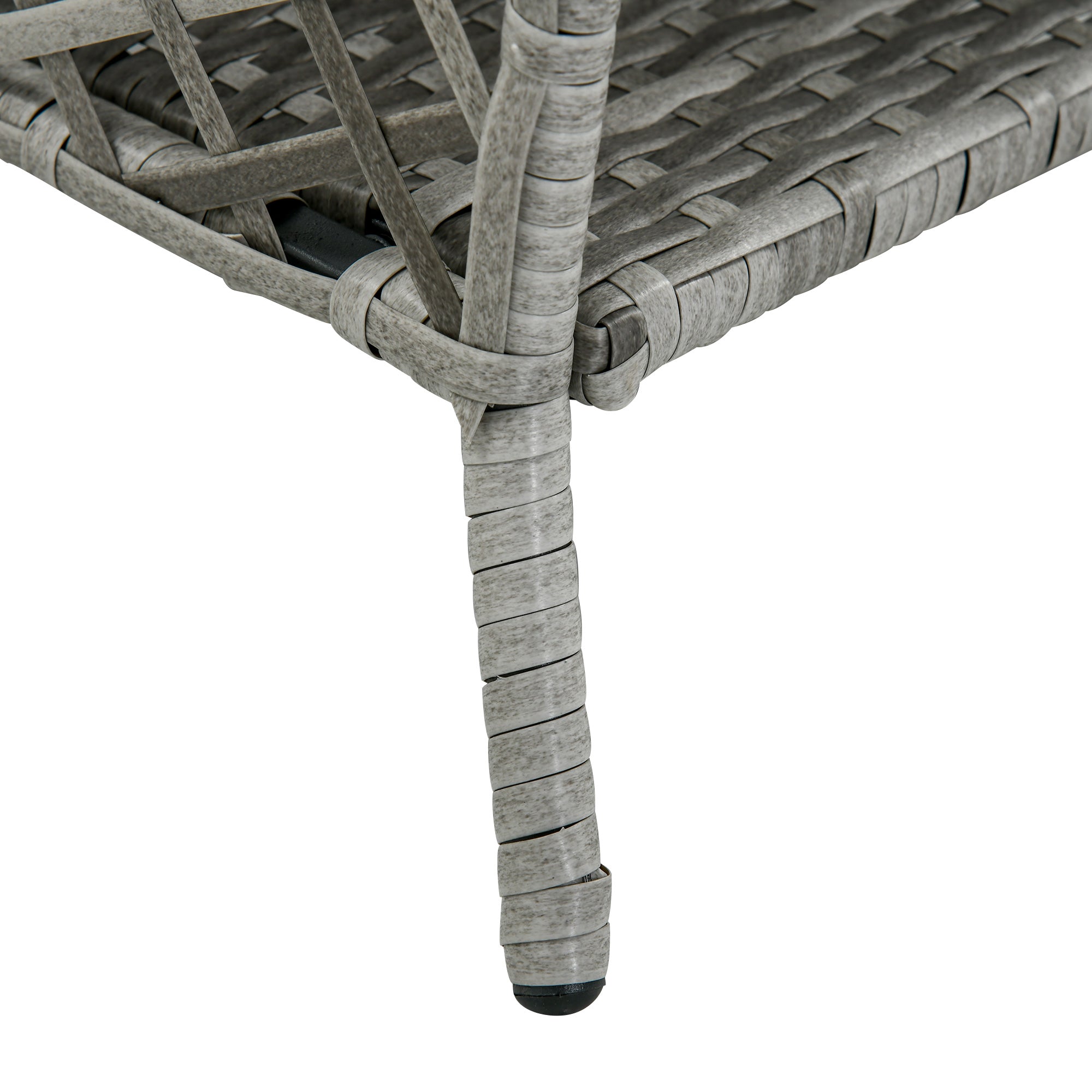 PE Rattan Sun Lounger and Coffee Table Set, Garden Sun Lounger Adjustable in 5 Positions and 2-Tiered Table, Cream White