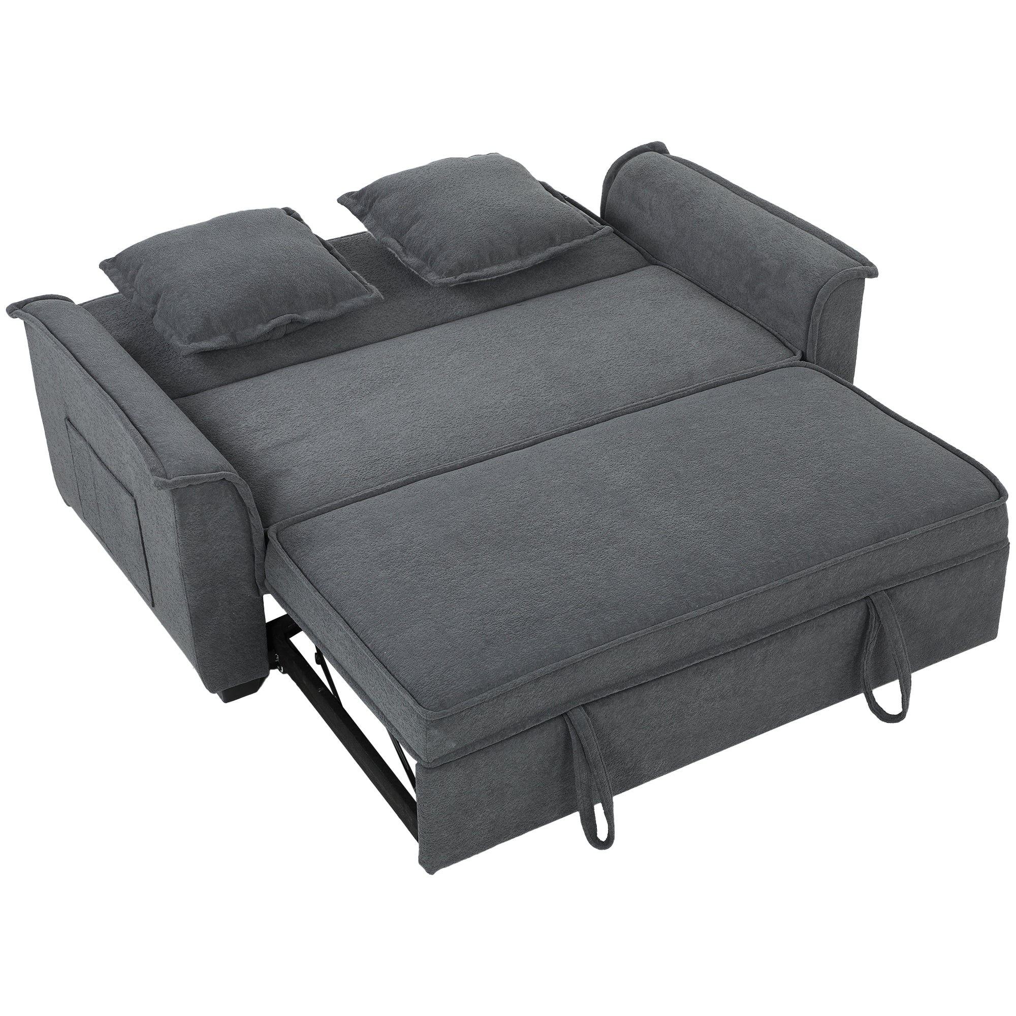 2-Seater Convertible Sofa Bed, 66" Chenille Click-Clack with Adjustable Back, Pocket Springs & Side Pocket, Grey