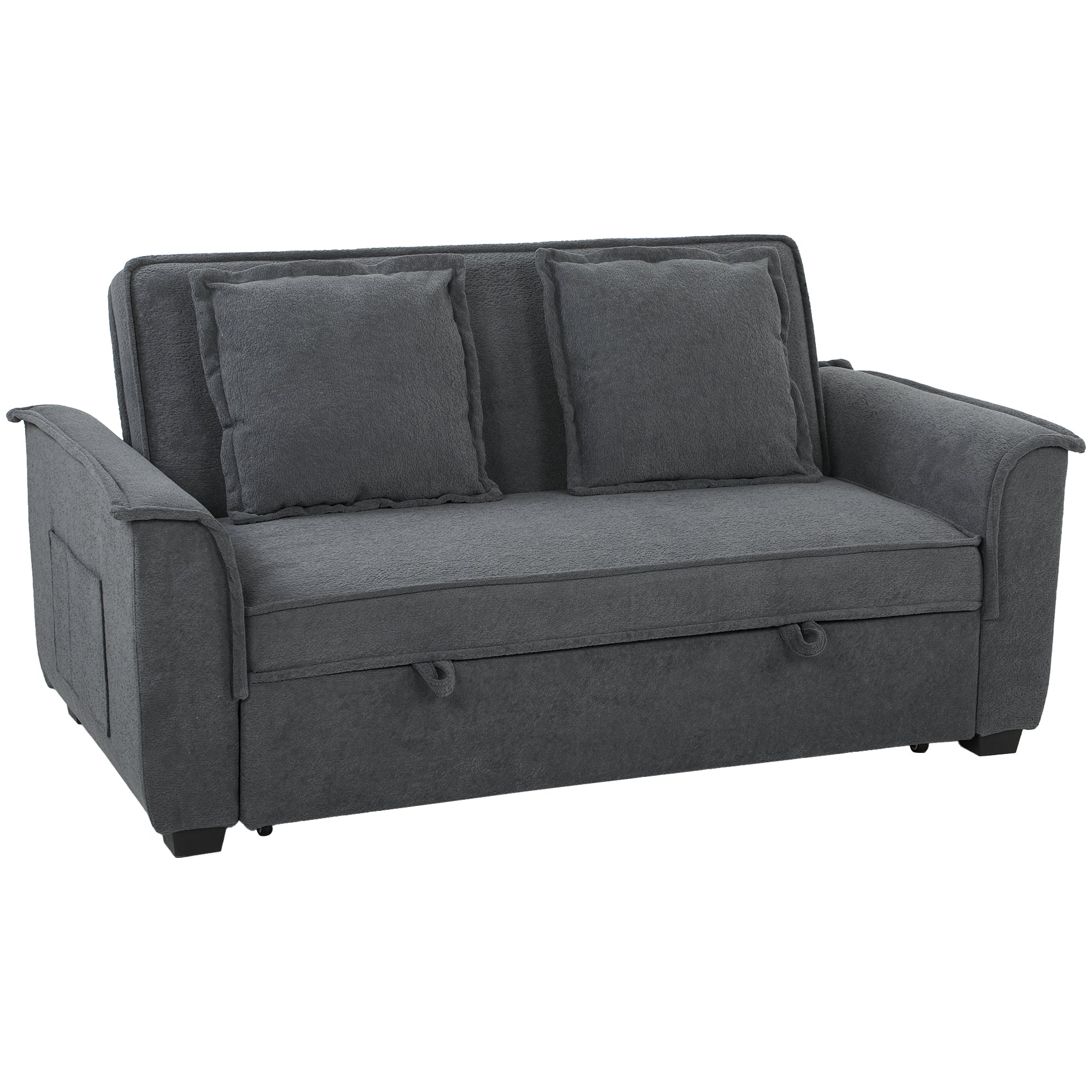 2-Seater Convertible Sofa Bed, 66" Chenille Click-Clack with Adjustable Back, Pocket Springs & Side Pocket, Grey